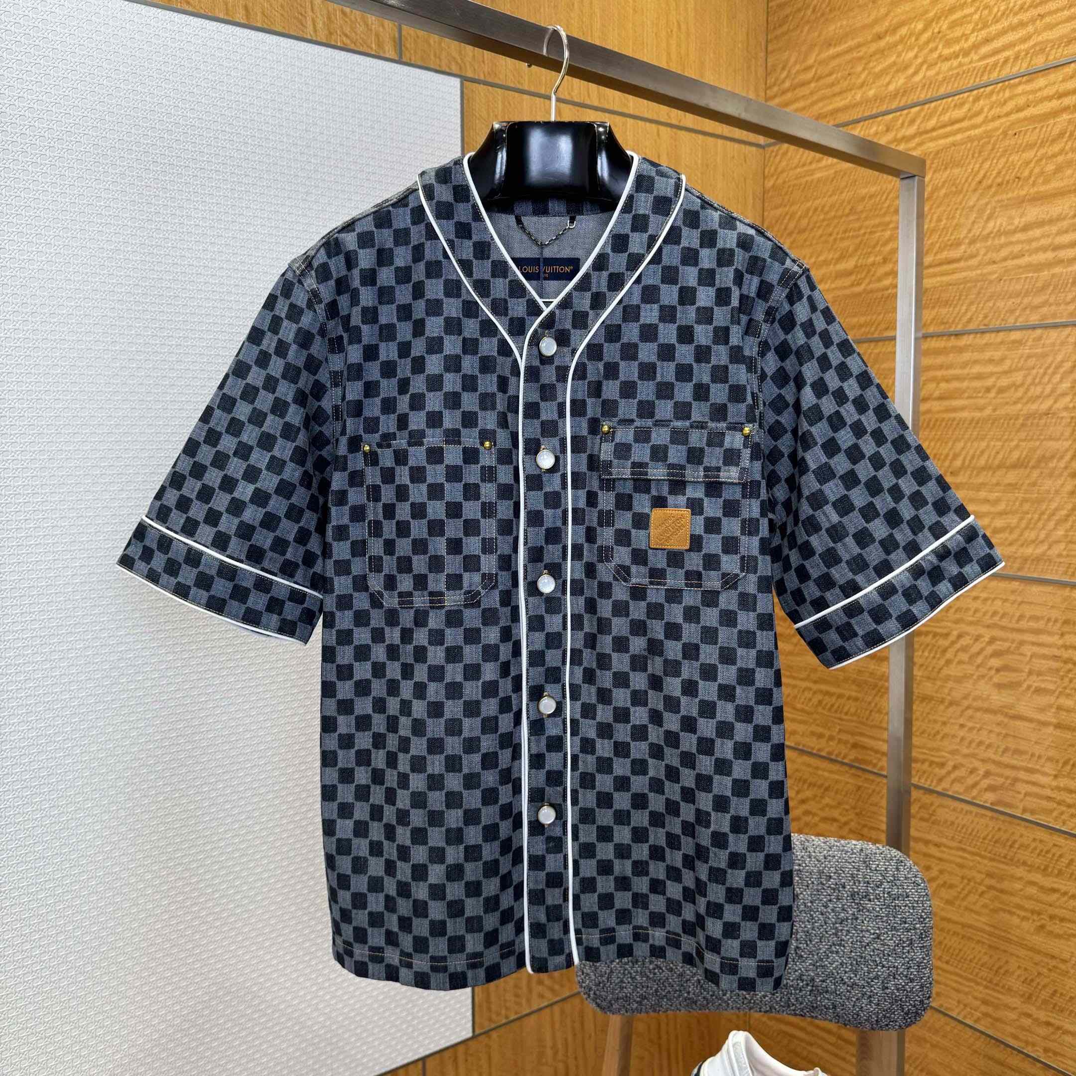 Louis Vuitton Damier Denim Baseball Shirt   1AIMJH - EUR FASHION