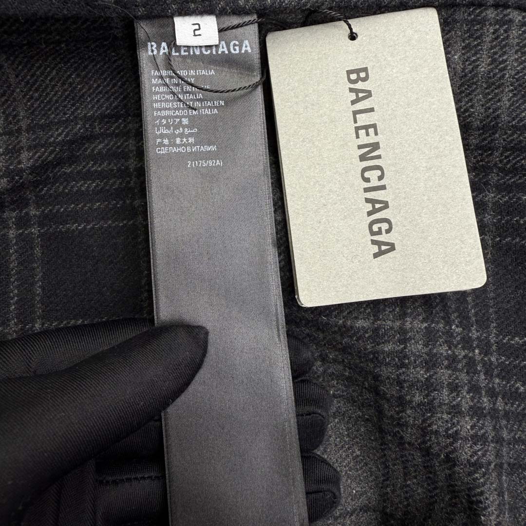 Balenciaga Oversized Shirt In Grey And Black Mix Wool Flannel - EUR FASHION