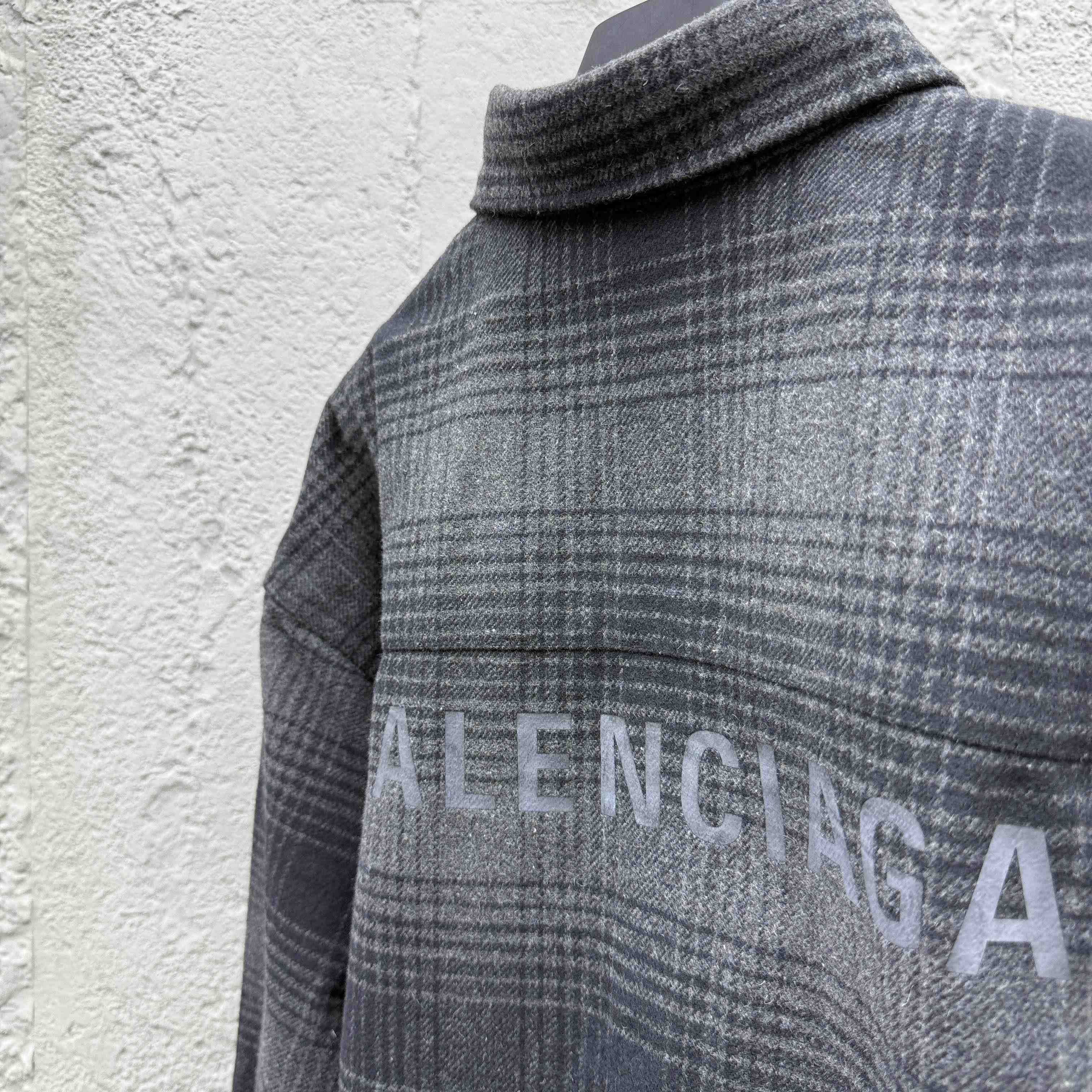 Balenciaga Oversized Shirt In Grey And Black Mix Wool Flannel - EUR FASHION