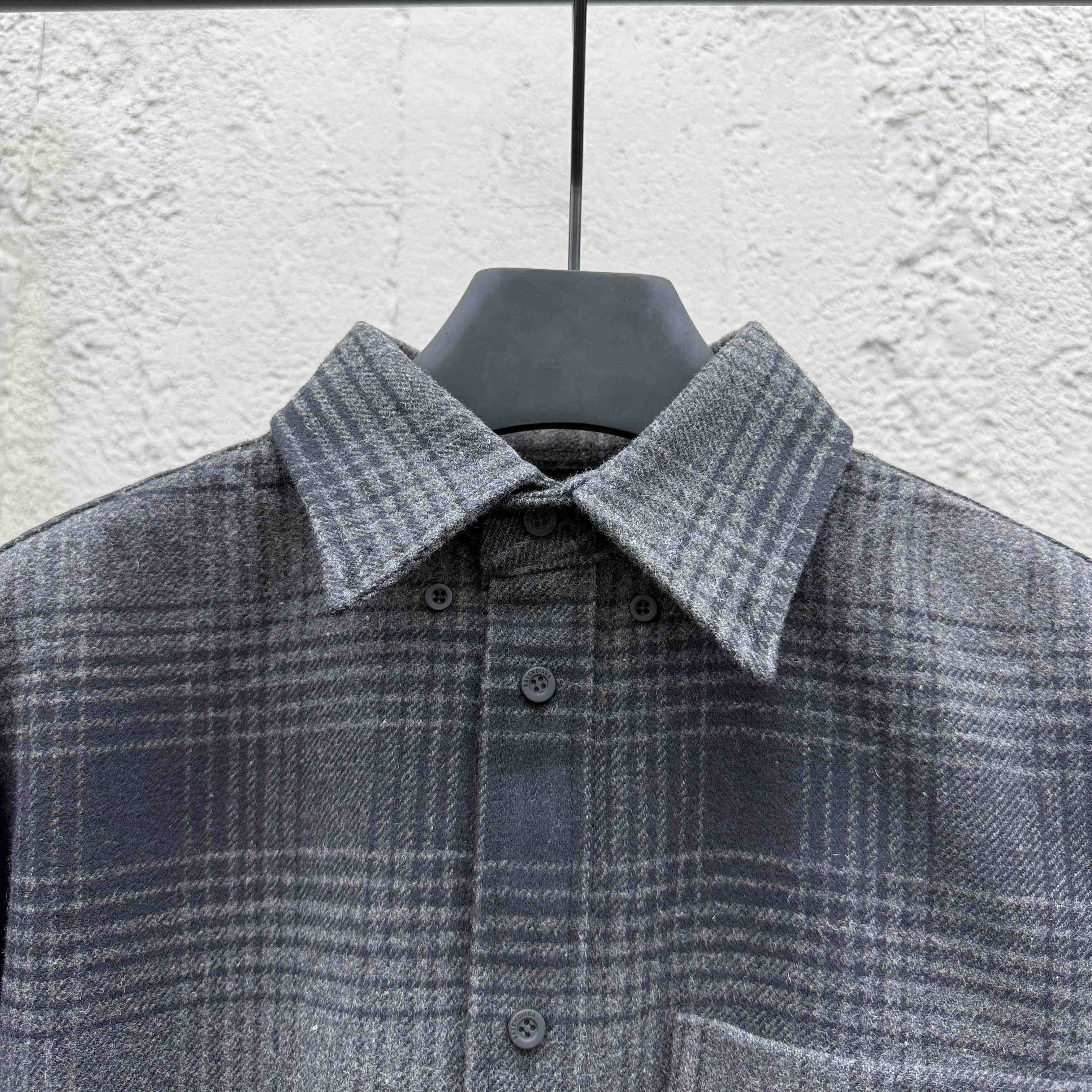Balenciaga Oversized Shirt In Grey And Black Mix Wool Flannel - EUR FASHION