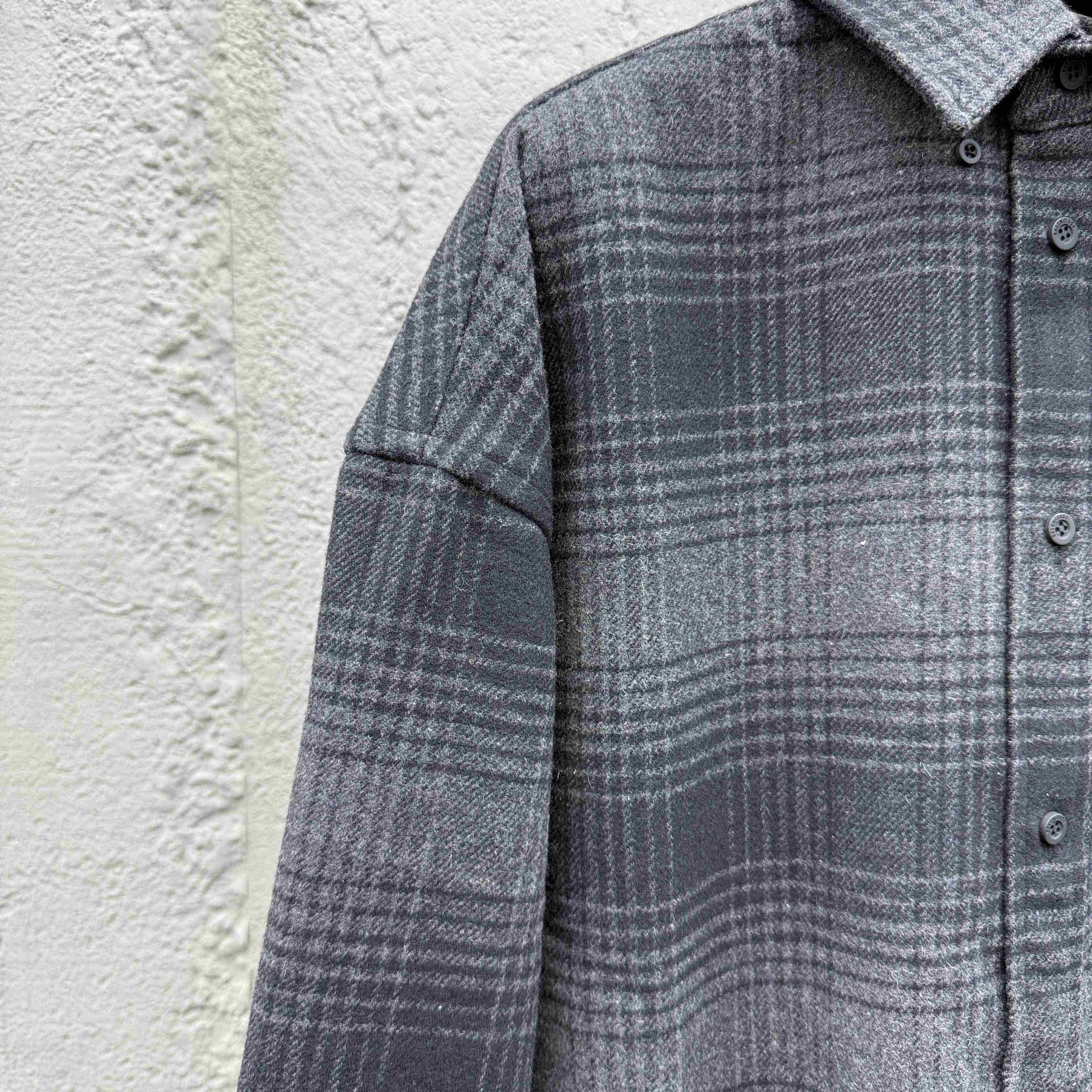 Balenciaga Oversized Shirt In Grey And Black Mix Wool Flannel - EUR FASHION