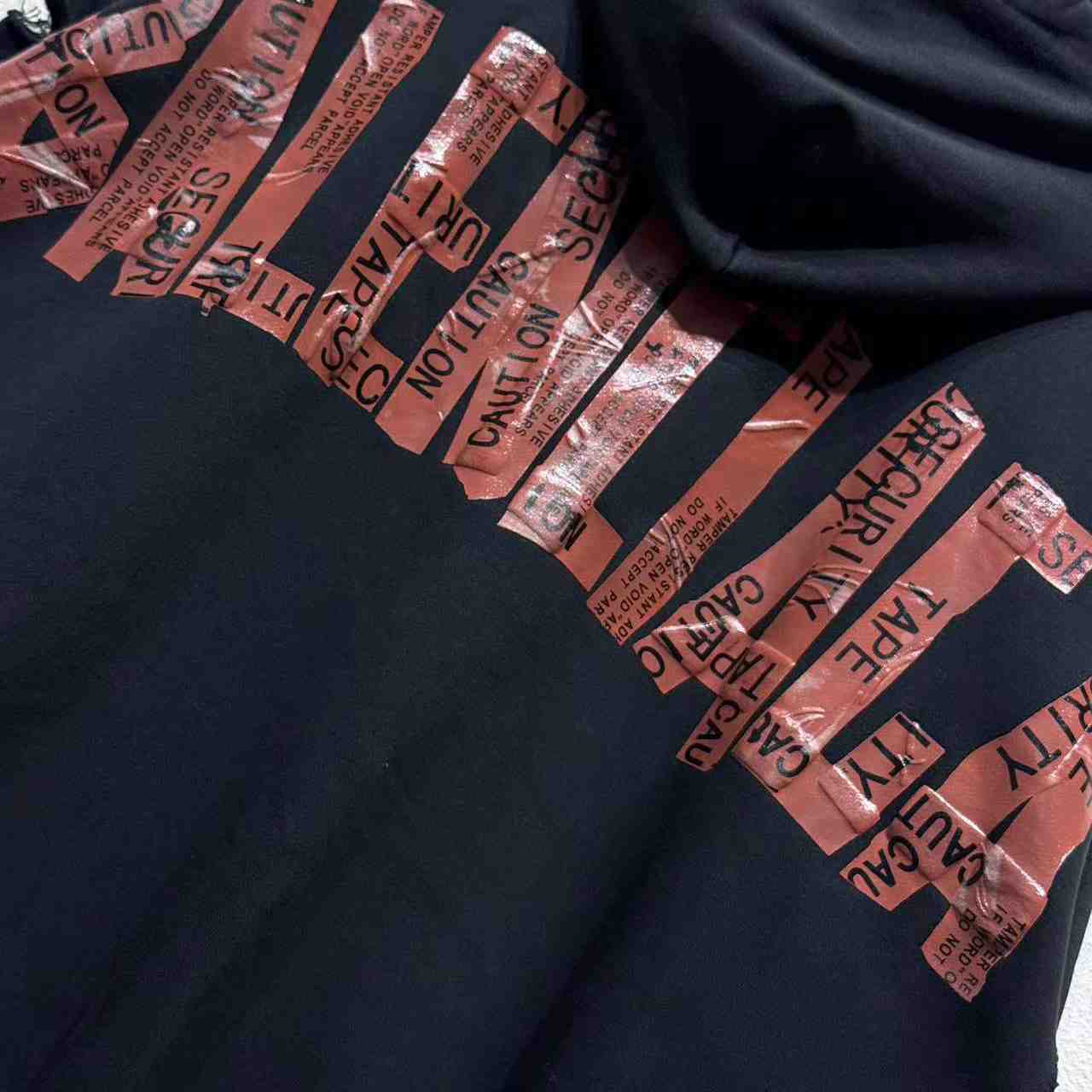 Balenciaga Security Tape Logo Large Zip-Up Hoodie In Faded Washed Black And Red Dry Fleece - EUR FASHION