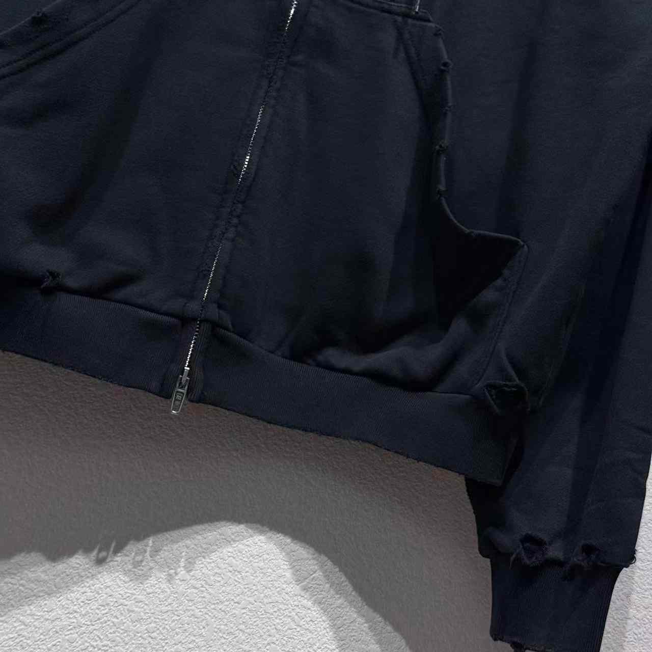 Balenciaga Security Tape Logo Large Zip-Up Hoodie In Faded Washed Black And Red Dry Fleece - EUR FASHION