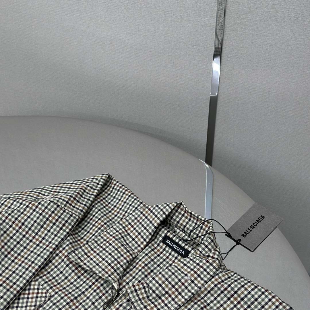 Balenciaga Zip-Up Shirt In Beige And Khaki Checked Flannel - EUR FASHION