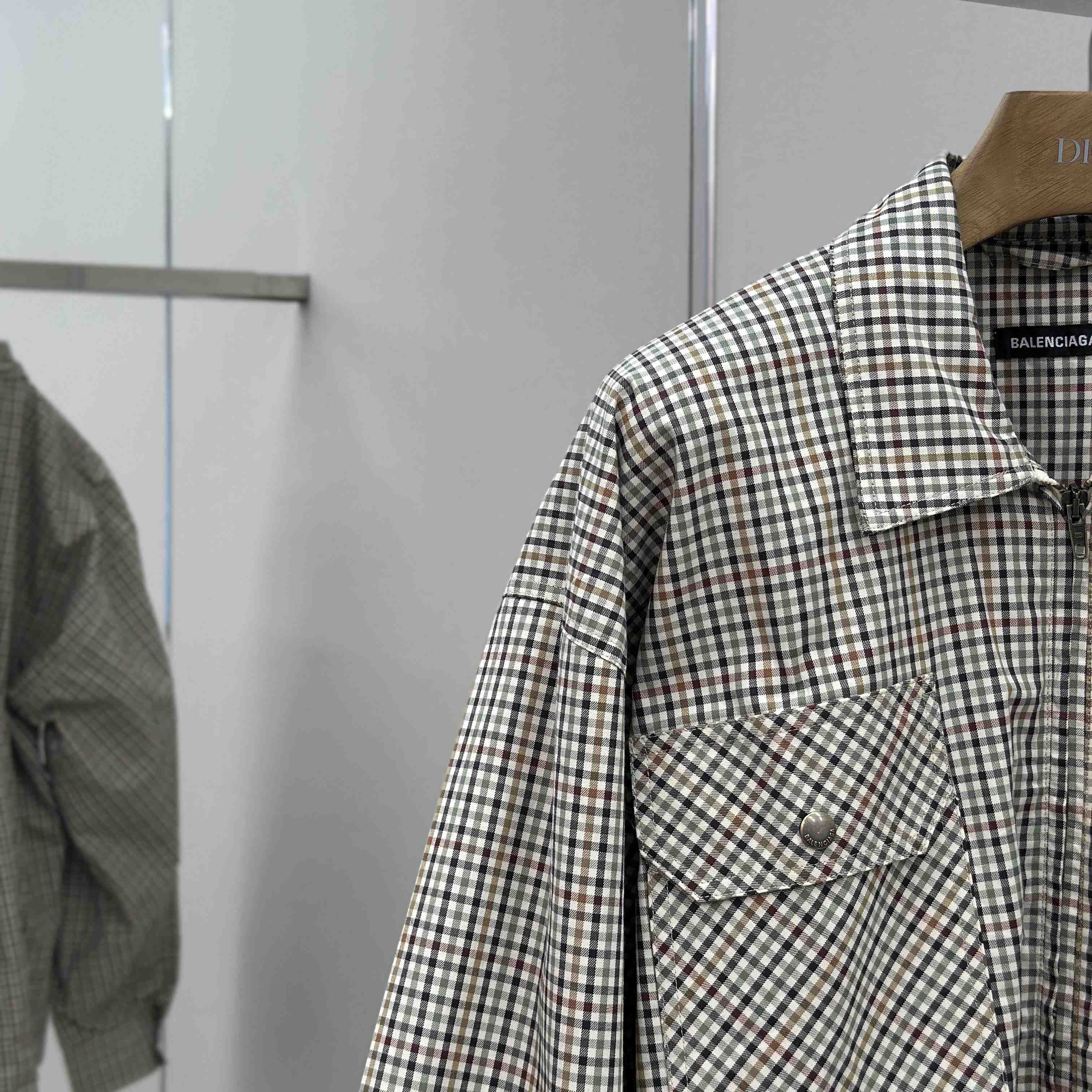 Balenciaga Zip-Up Shirt In Beige And Khaki Checked Flannel - EUR FASHION