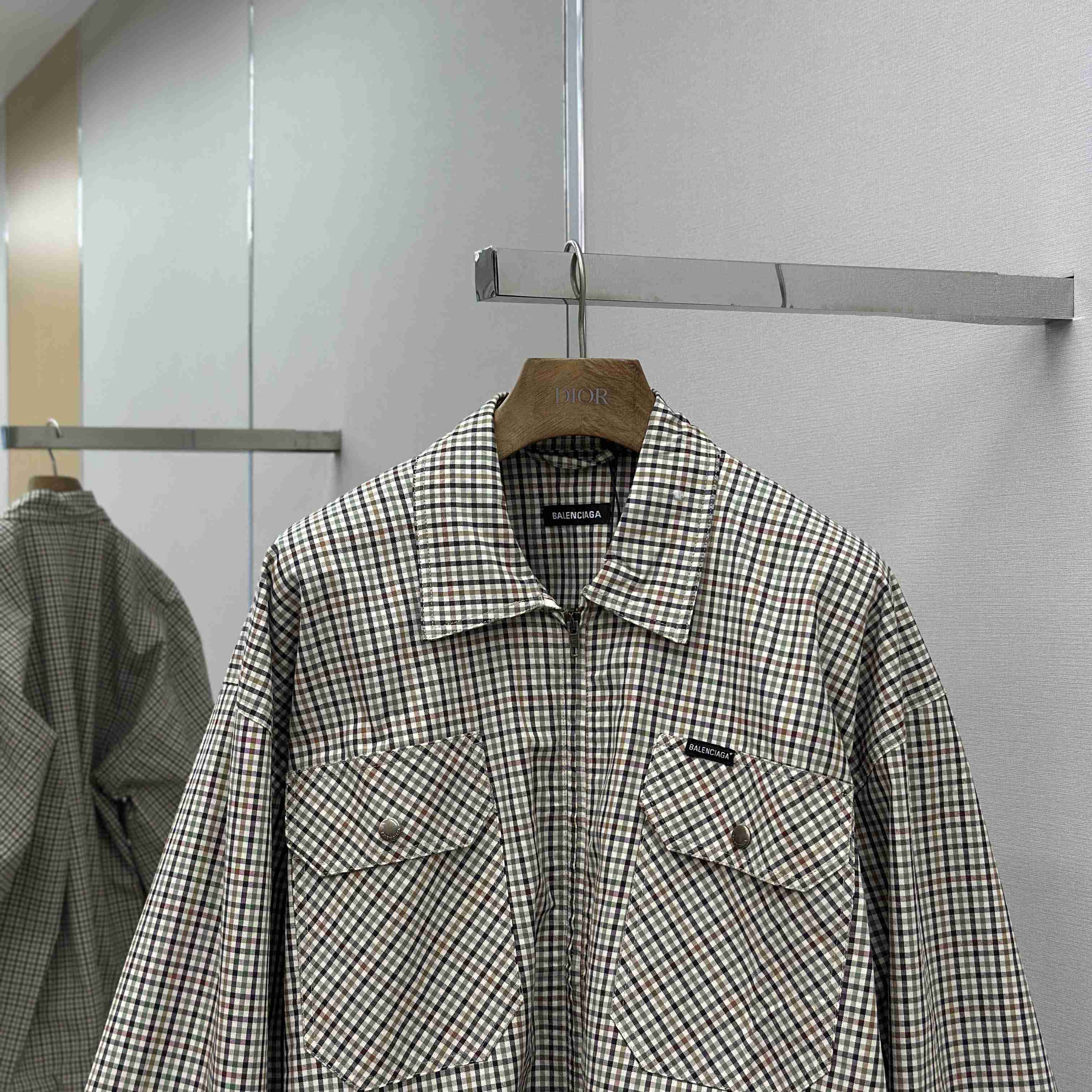 Balenciaga Zip-Up Shirt In Beige And Khaki Checked Flannel - EUR FASHION