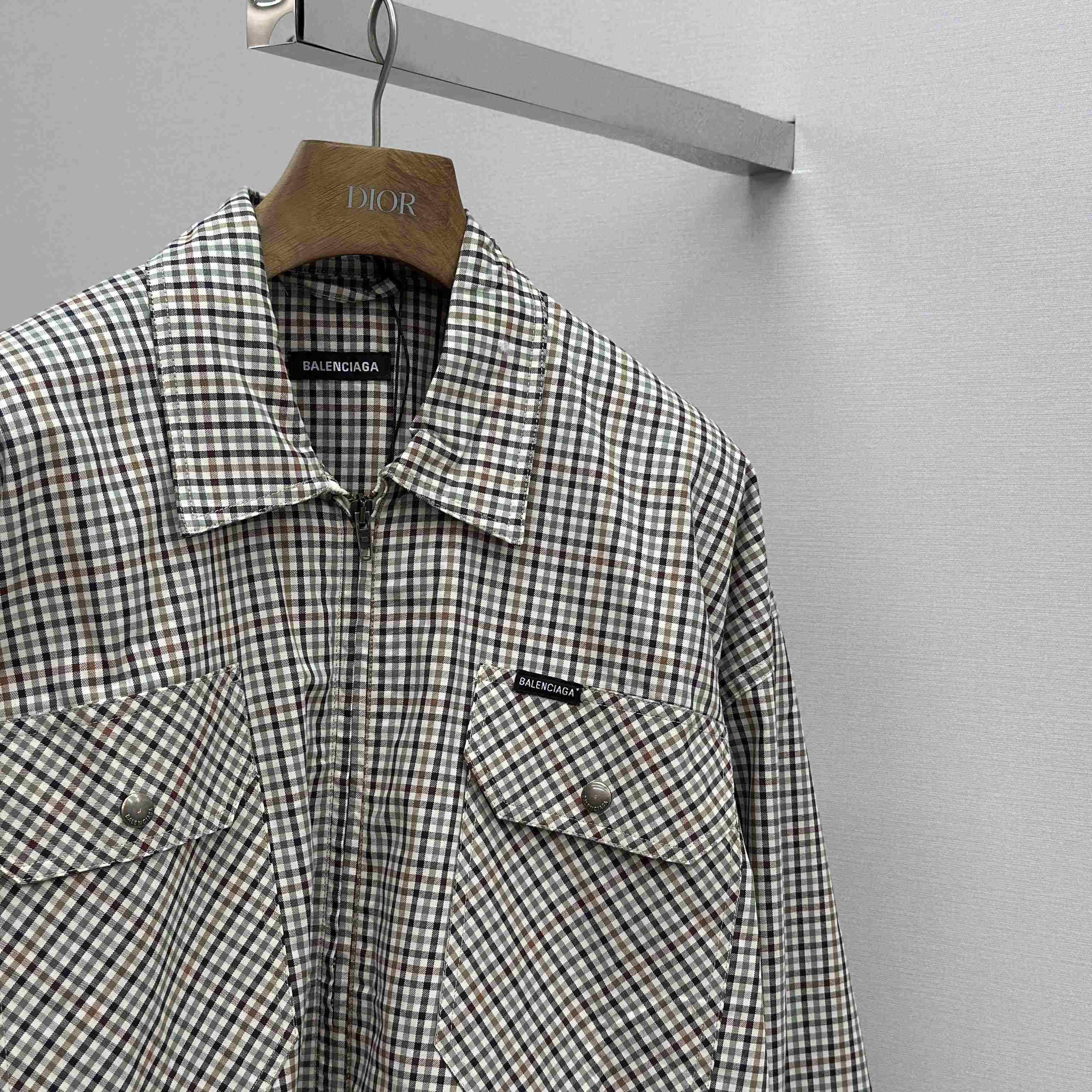Balenciaga Zip-Up Shirt In Beige And Khaki Checked Flannel - EUR FASHION