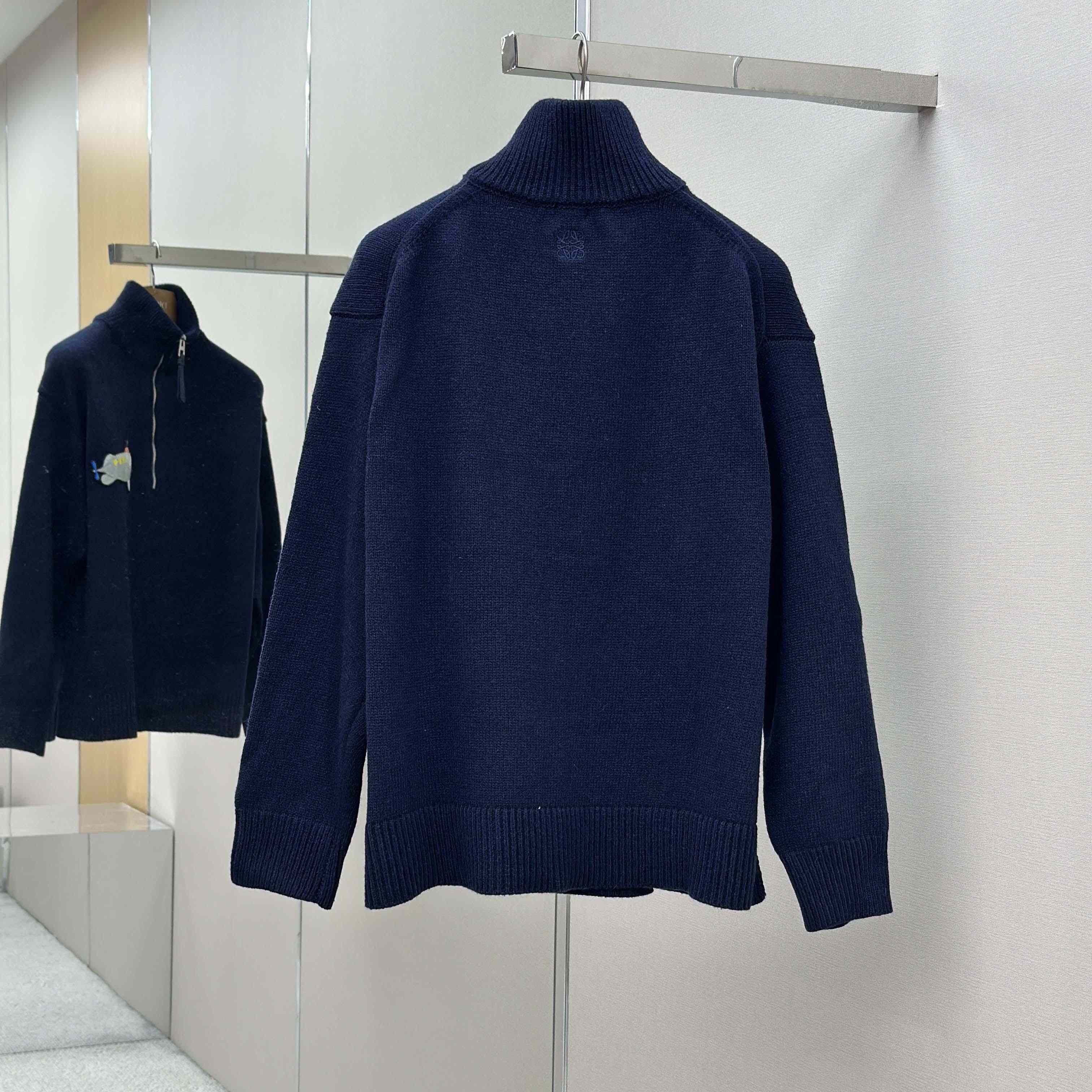 Loewe Zip-up sweater In Wool Blue - EUR FASHION