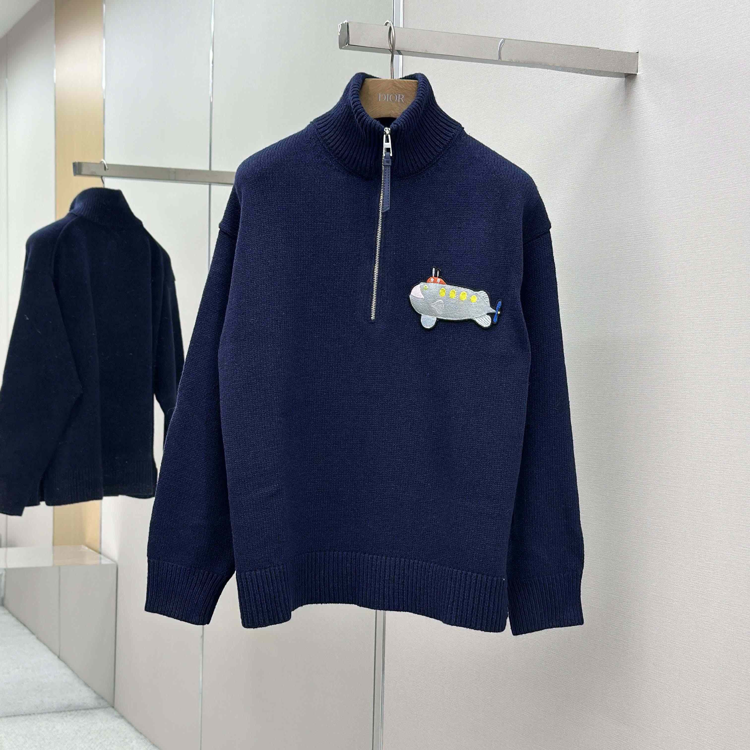 Loewe Zip-up sweater In Wool Blue - EUR FASHION