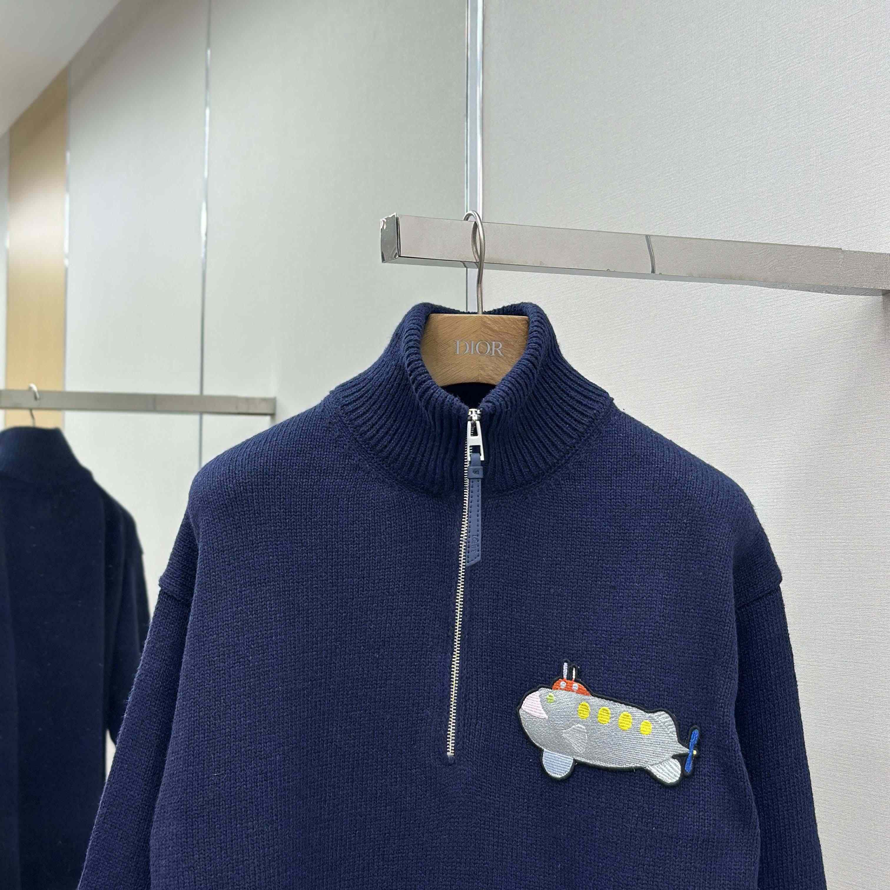 Loewe Zip-up sweater In Wool Blue - EUR FASHION