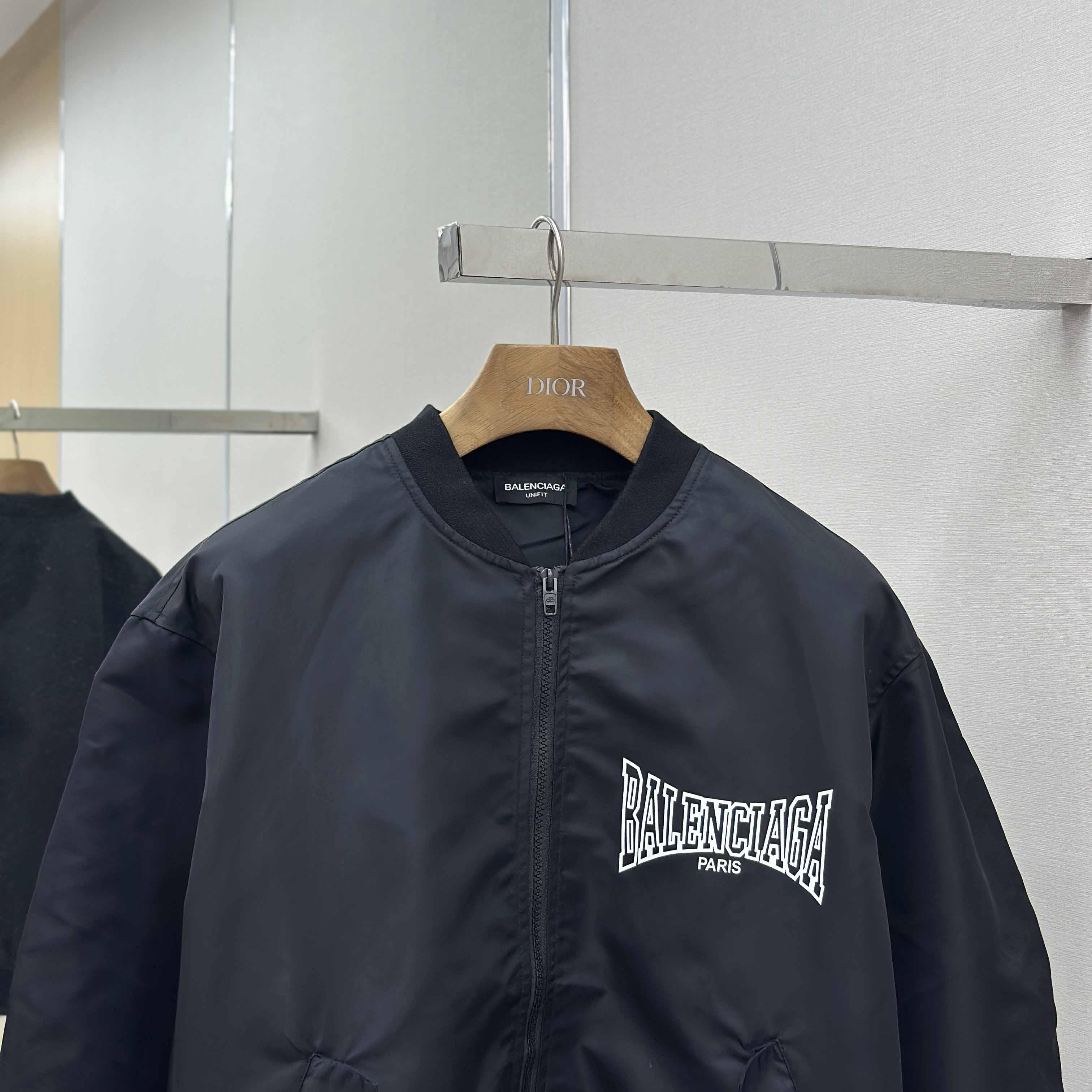 Balenciaga Men's Black Oversize Nylon Varsity Jacket - EUR FASHION