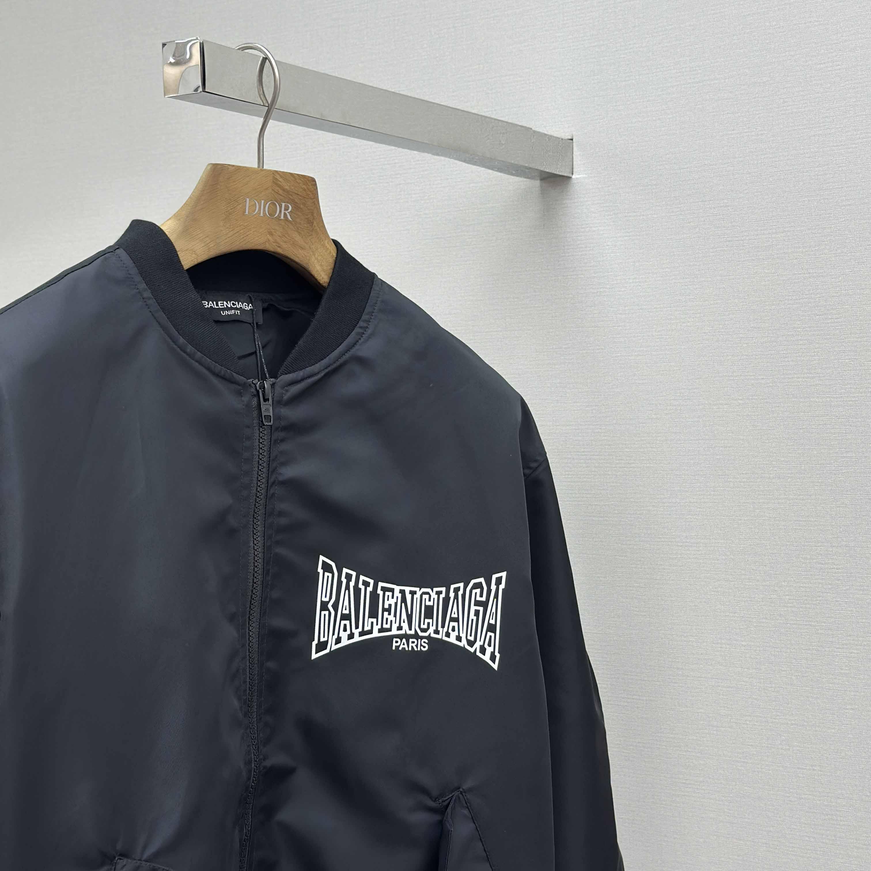 Balenciaga Men's Black Oversize Nylon Varsity Jacket - EUR FASHION