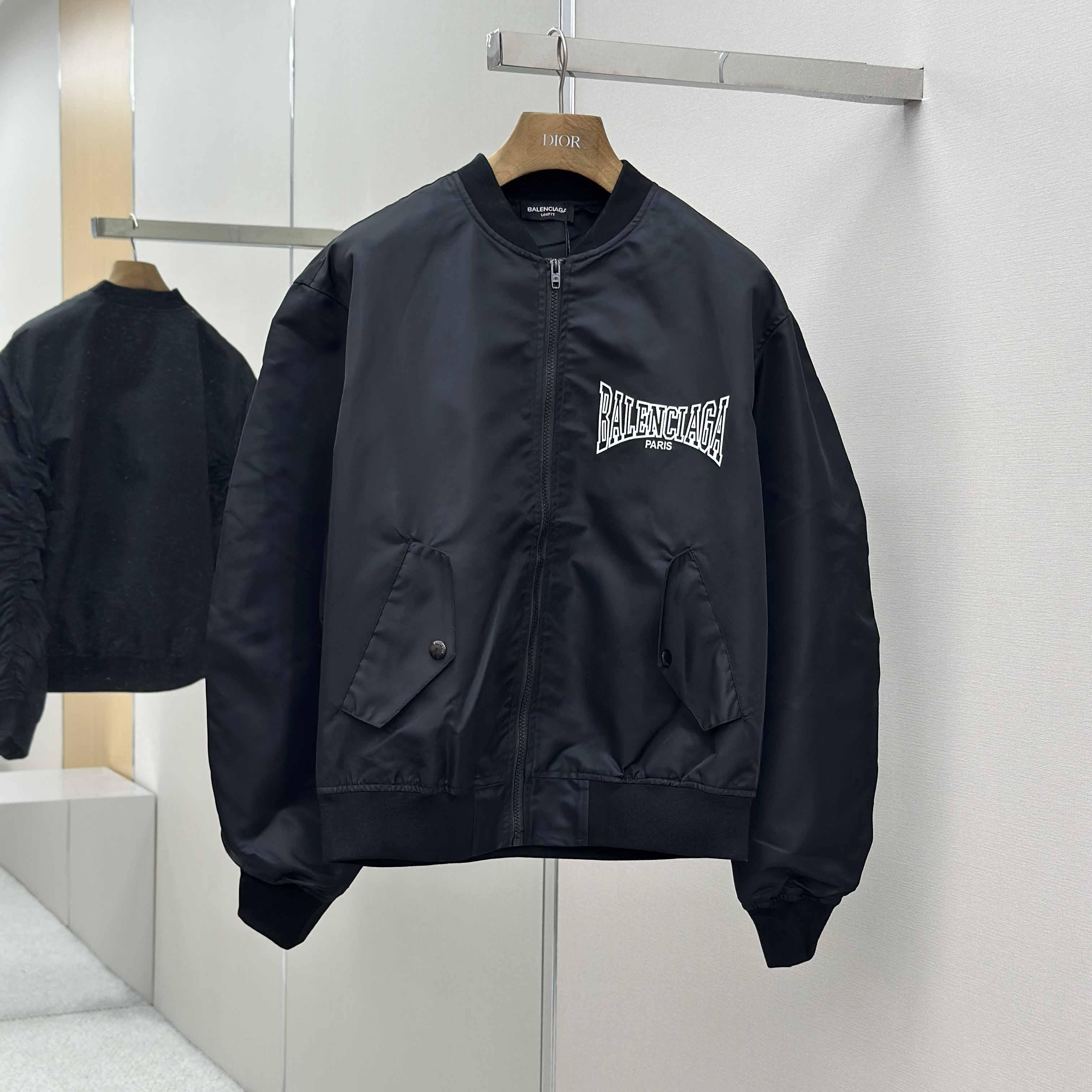 Balenciaga Men's Black Oversize Nylon Varsity Jacket - EUR FASHION