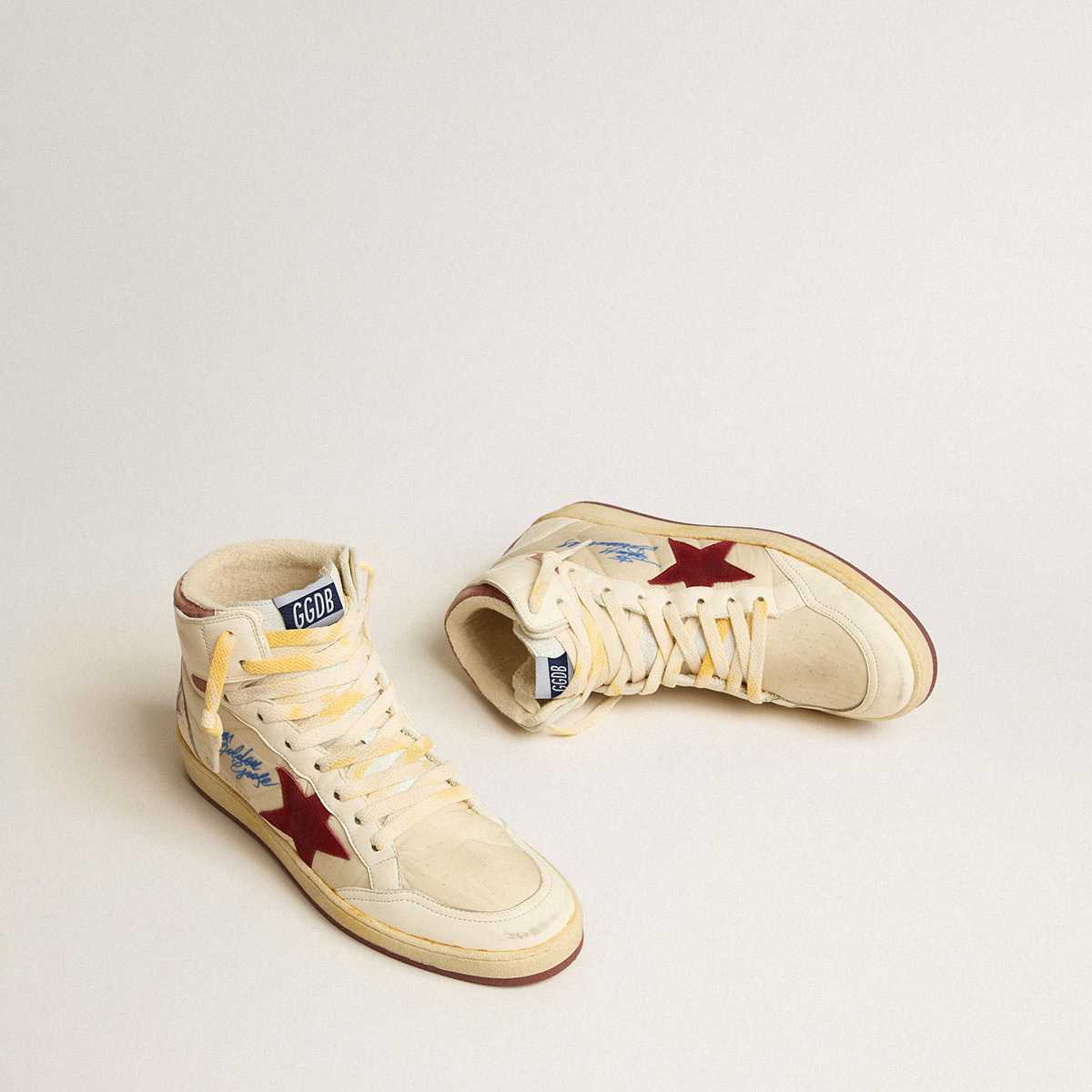 Golden Goose Sky-Star In Beige Nylon And Nappa With Pomegranate Suede Staal - EUR FASHION