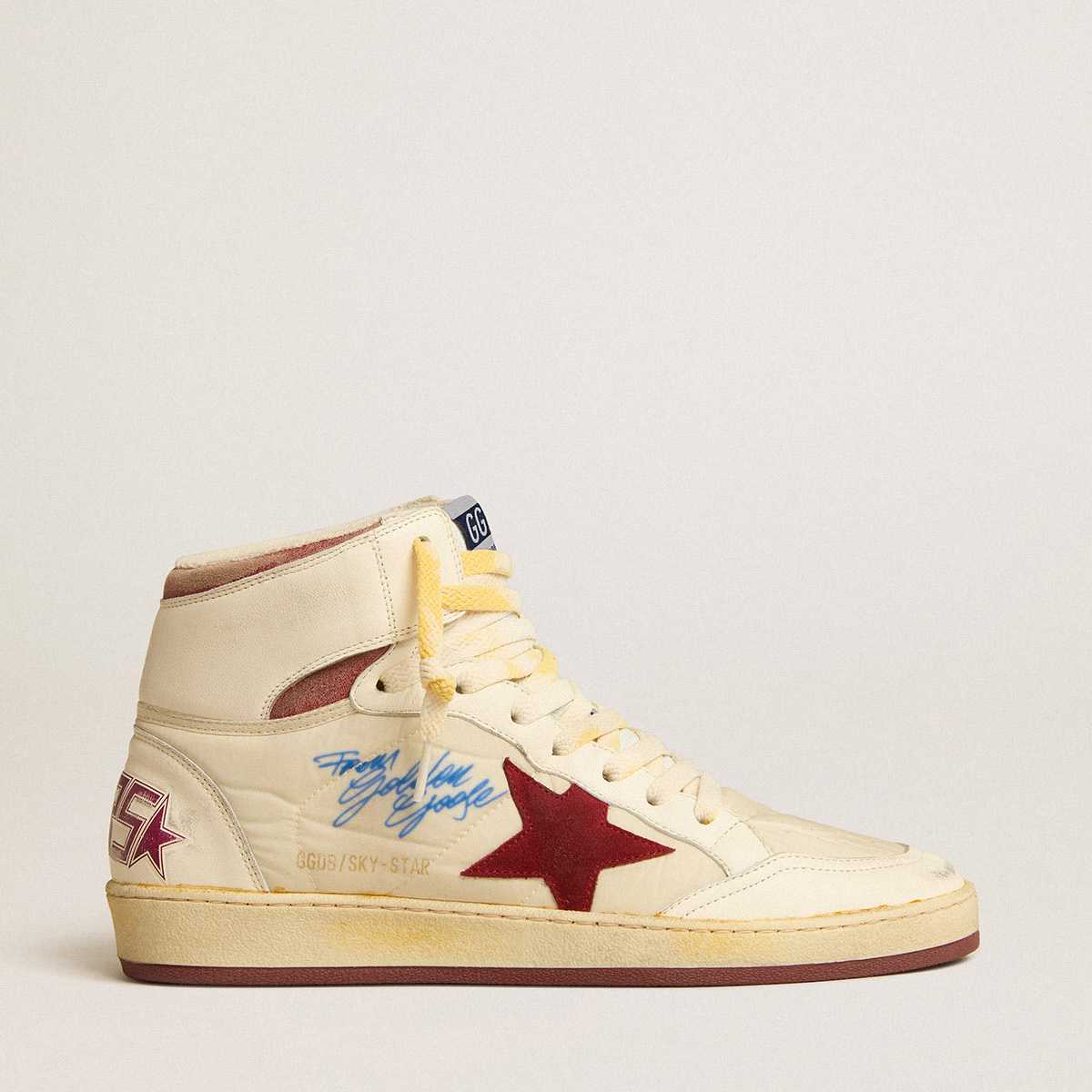 Golden Goose Sky-Star In Beige Nylon And Nappa With Pomegranate Suede Staal - EUR FASHION