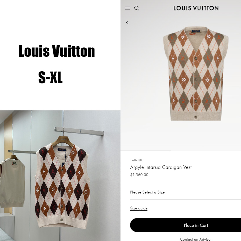 Louis Vuitton Argyle Intarsia Cardigan Vest   1AIMDG - EUR FASHION