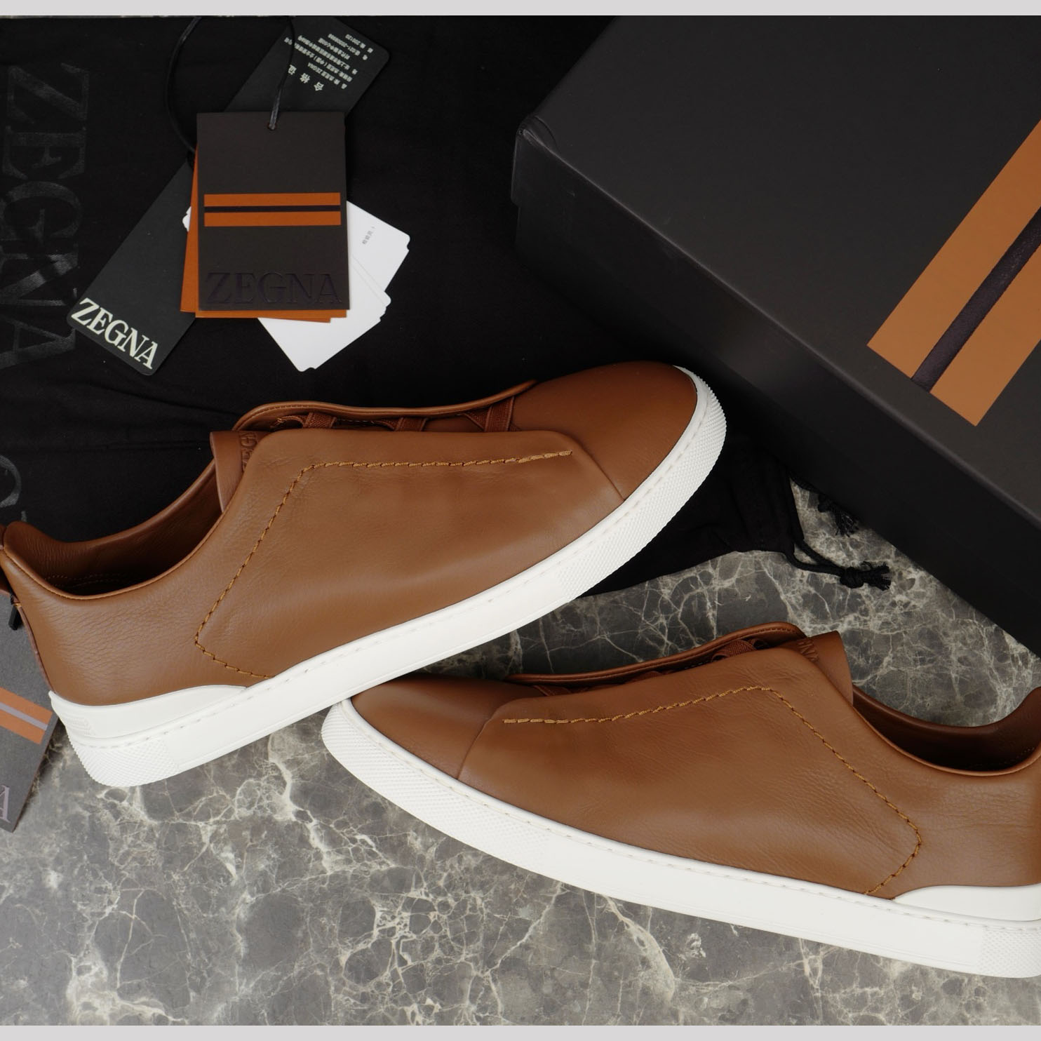 Zegna Beige Secondskin Triple Stitch™ Sneakers - EUR FASHION