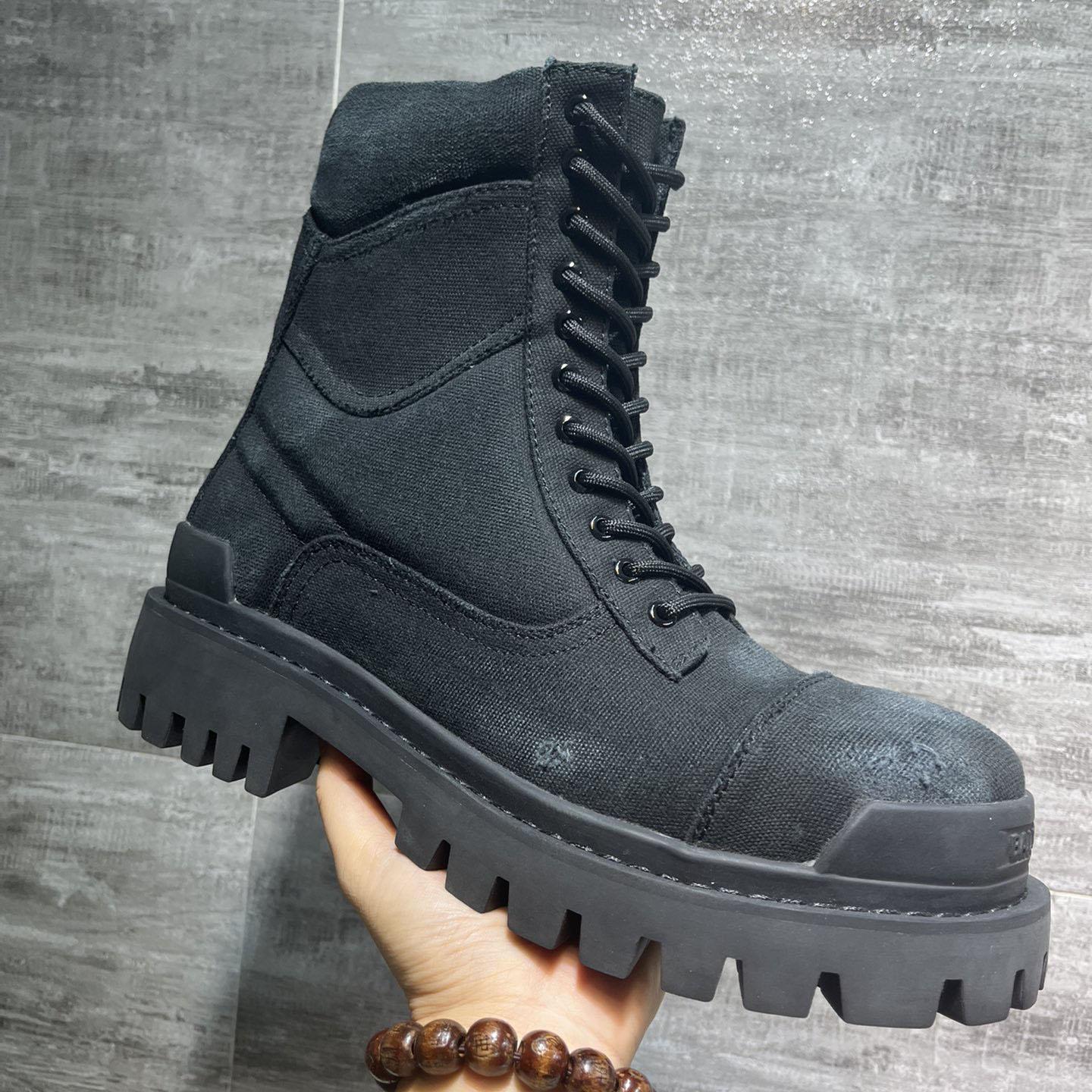 Balenciaga Combat Strike 20mm Boot In Black Cotton Canvas - EUR FASHION