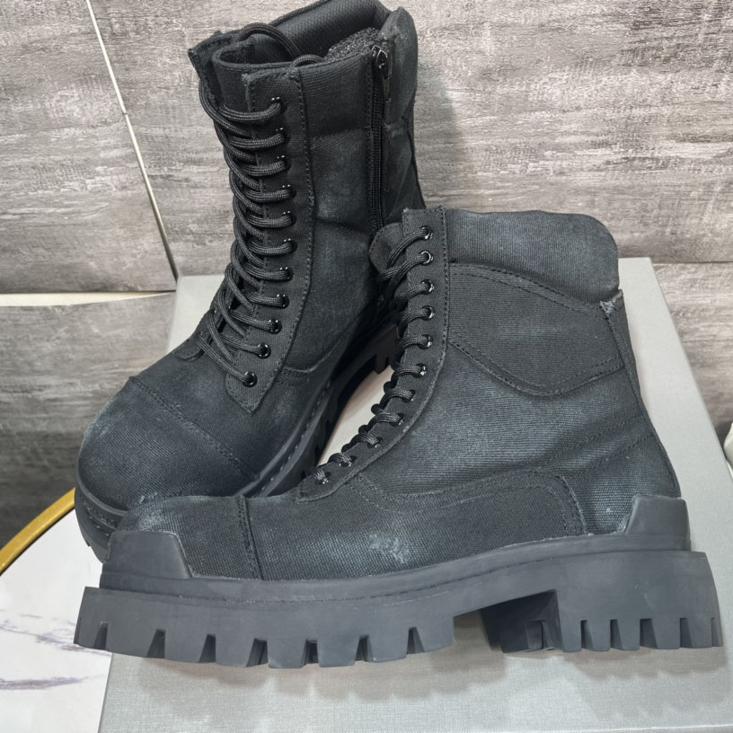 Balenciaga Combat Strike 20mm Boot In Black Cotton Canvas - EUR FASHION