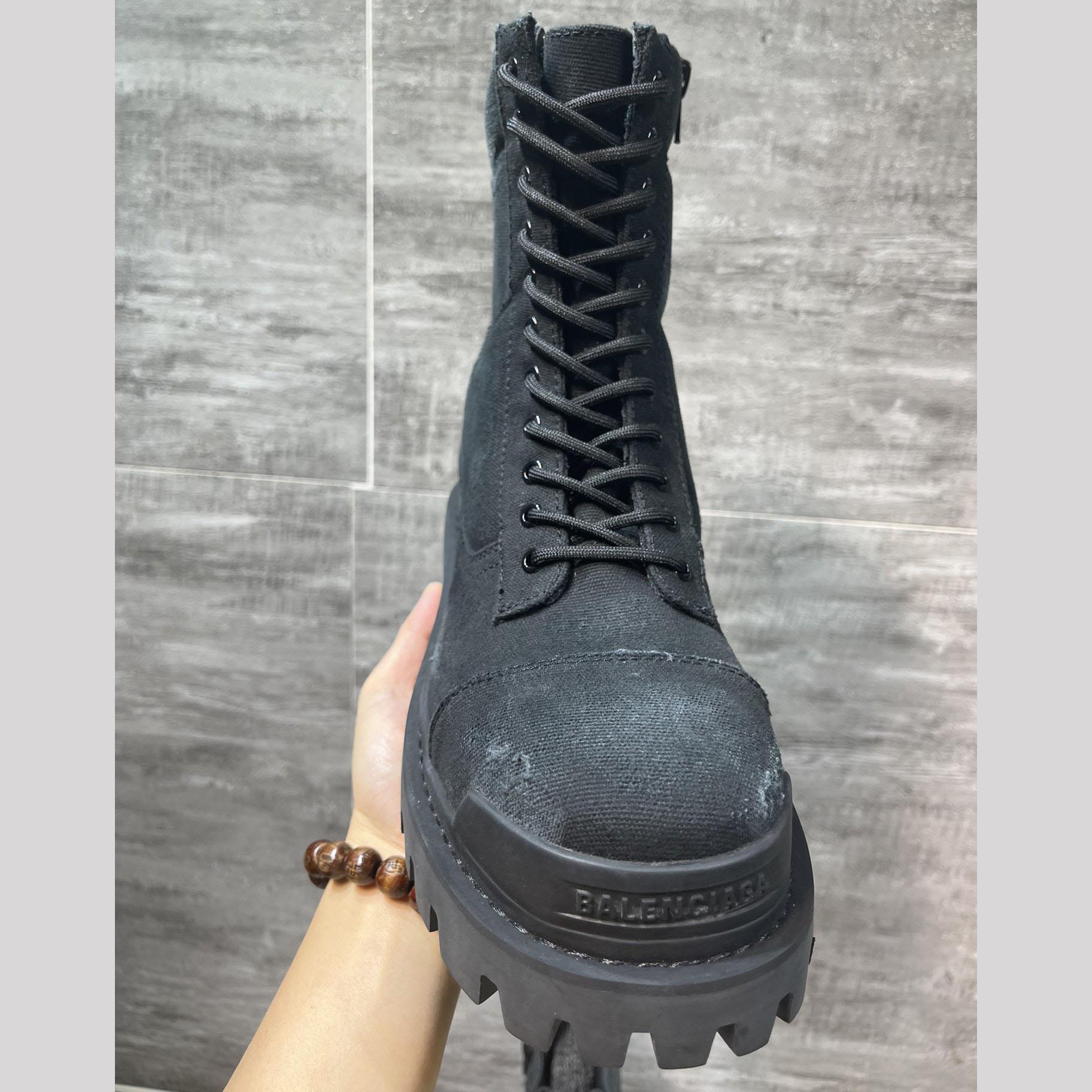 Balenciaga Combat Strike 20mm Boot In Black Cotton Canvas - EUR FASHION