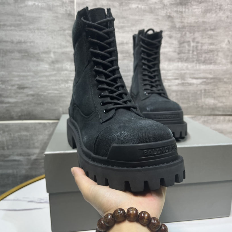 Balenciaga Combat Strike 20mm Boot In Black Cotton Canvas - EUR FASHION