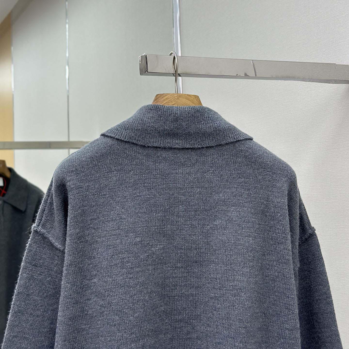 AMI Paris Grey Wool Ami De Coeur Polo - EUR FASHION