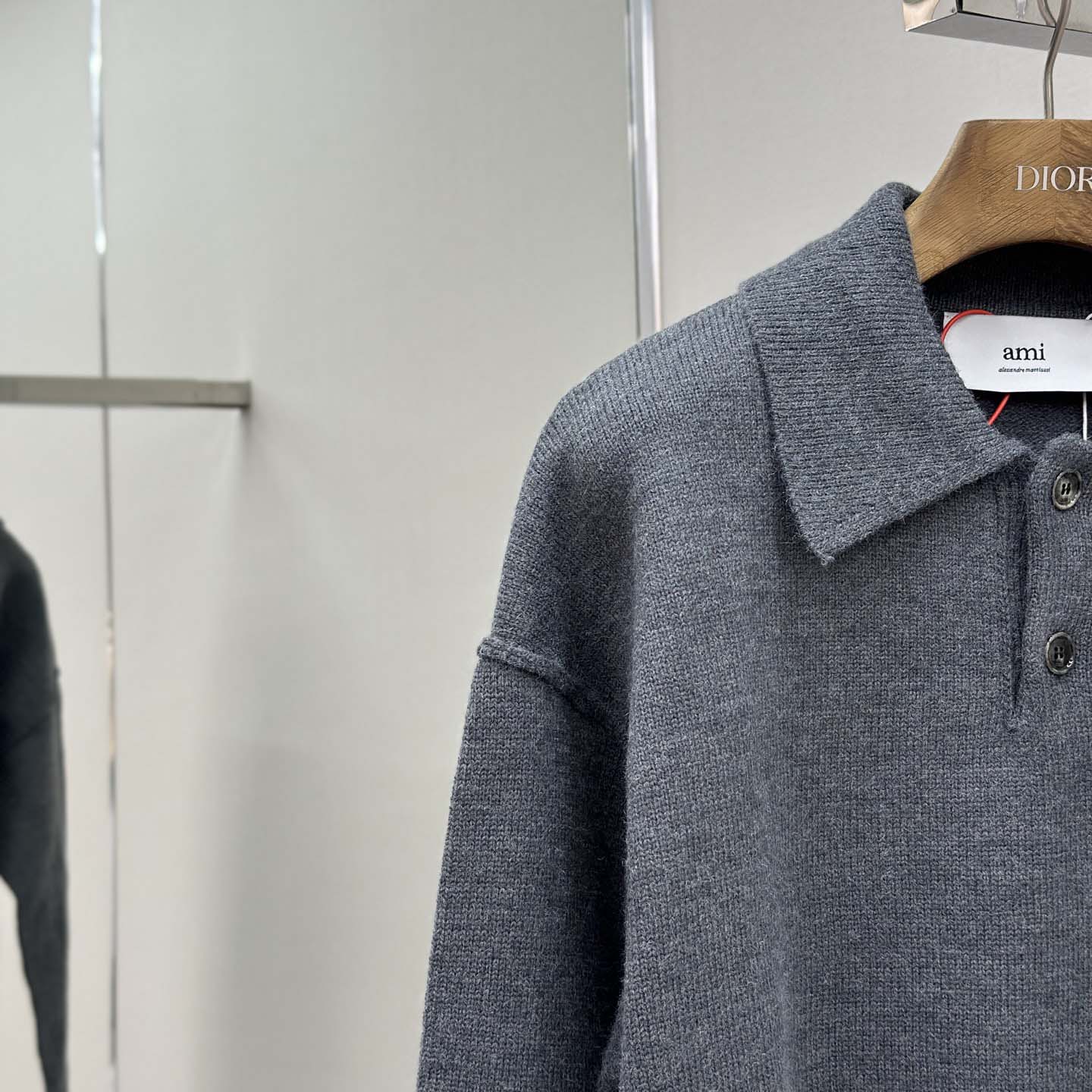 AMI Paris Grey Wool Ami De Coeur Polo - EUR FASHION