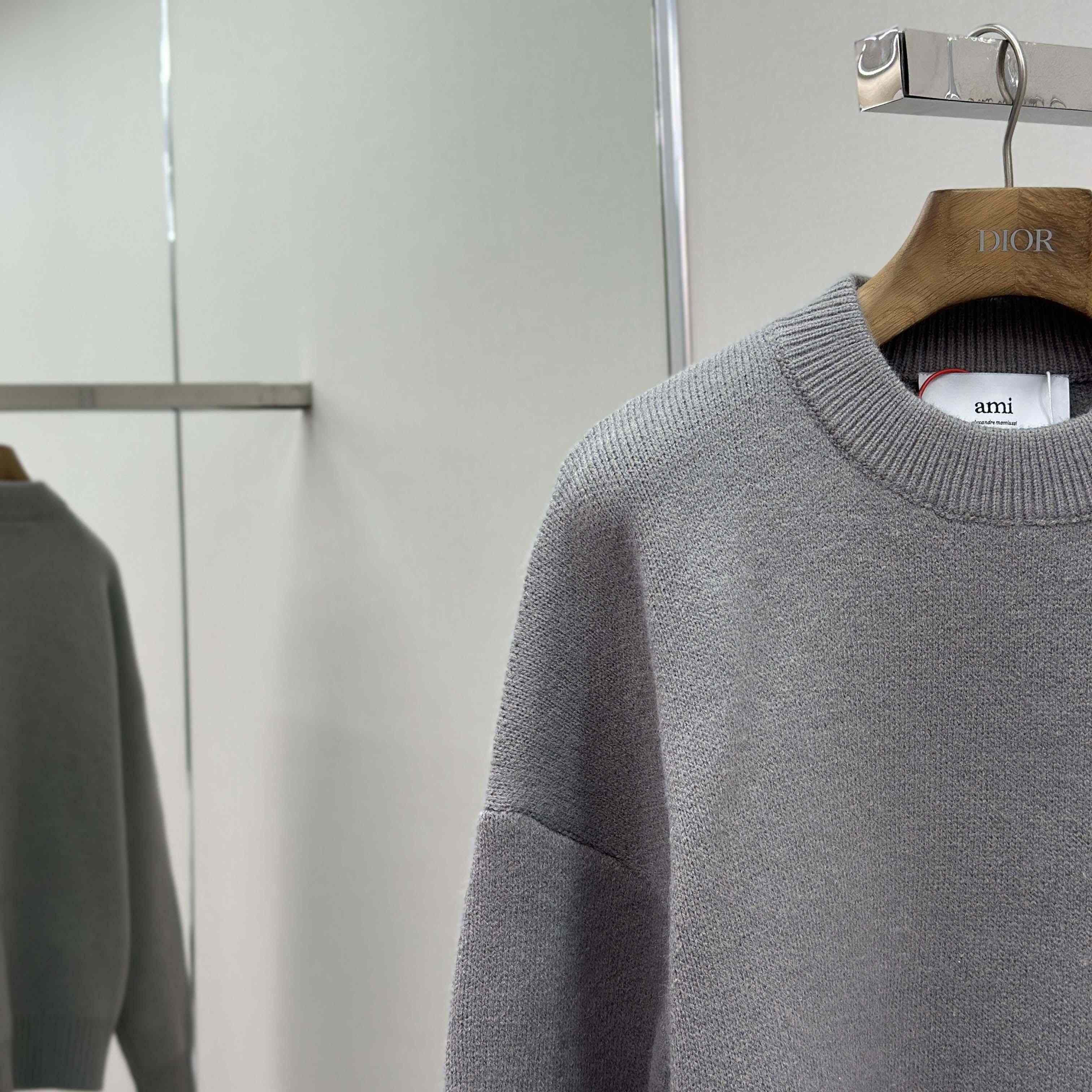 AMI Paris Grey Alpaca Ami De Coeur Crewneck Sweater  - EUR FASHION