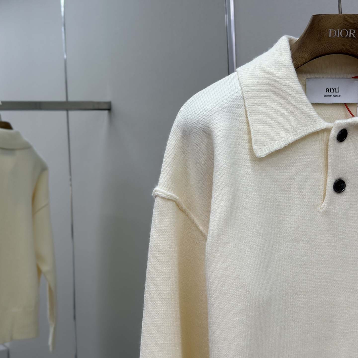 AMI Paris White Wool Ami De Coeur Polo - EUR FASHION