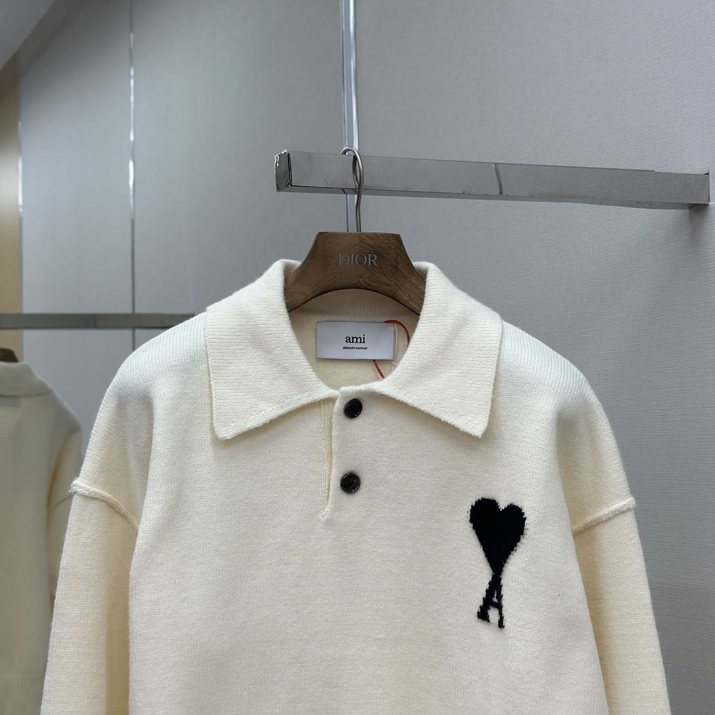 AMI Paris White Wool Ami De Coeur Polo - EUR FASHION