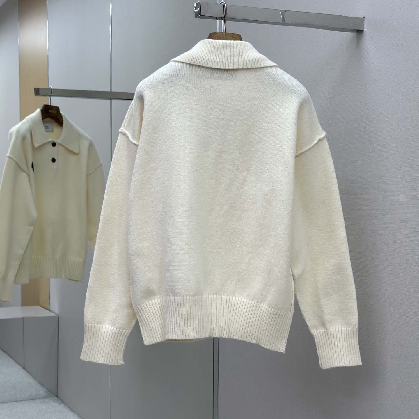 AMI Paris White Wool Ami De Coeur Polo - EUR FASHION