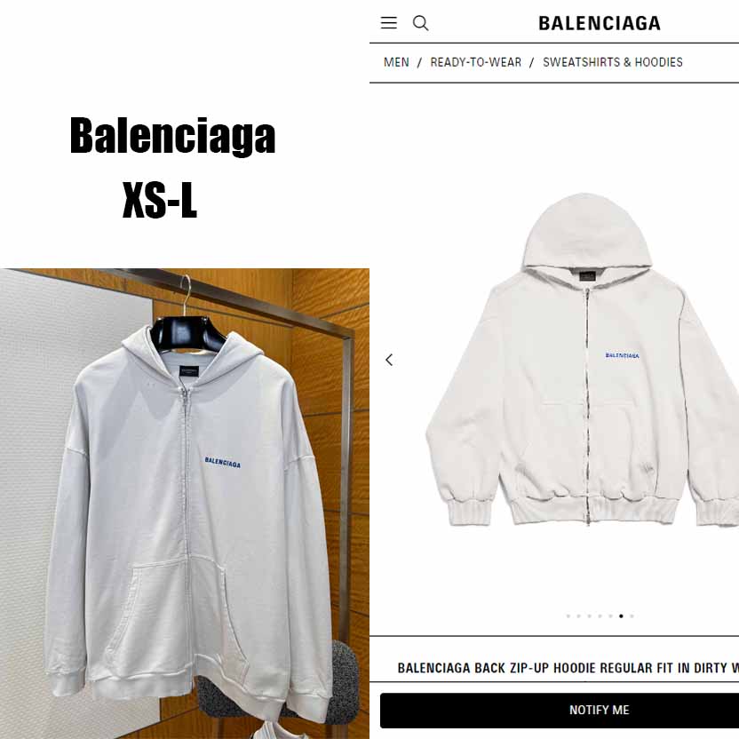 Balenciaga Back Zip-Up Hoodie Regular Fit In Dirty White And Blue Dry Fleece - EUR FASHION