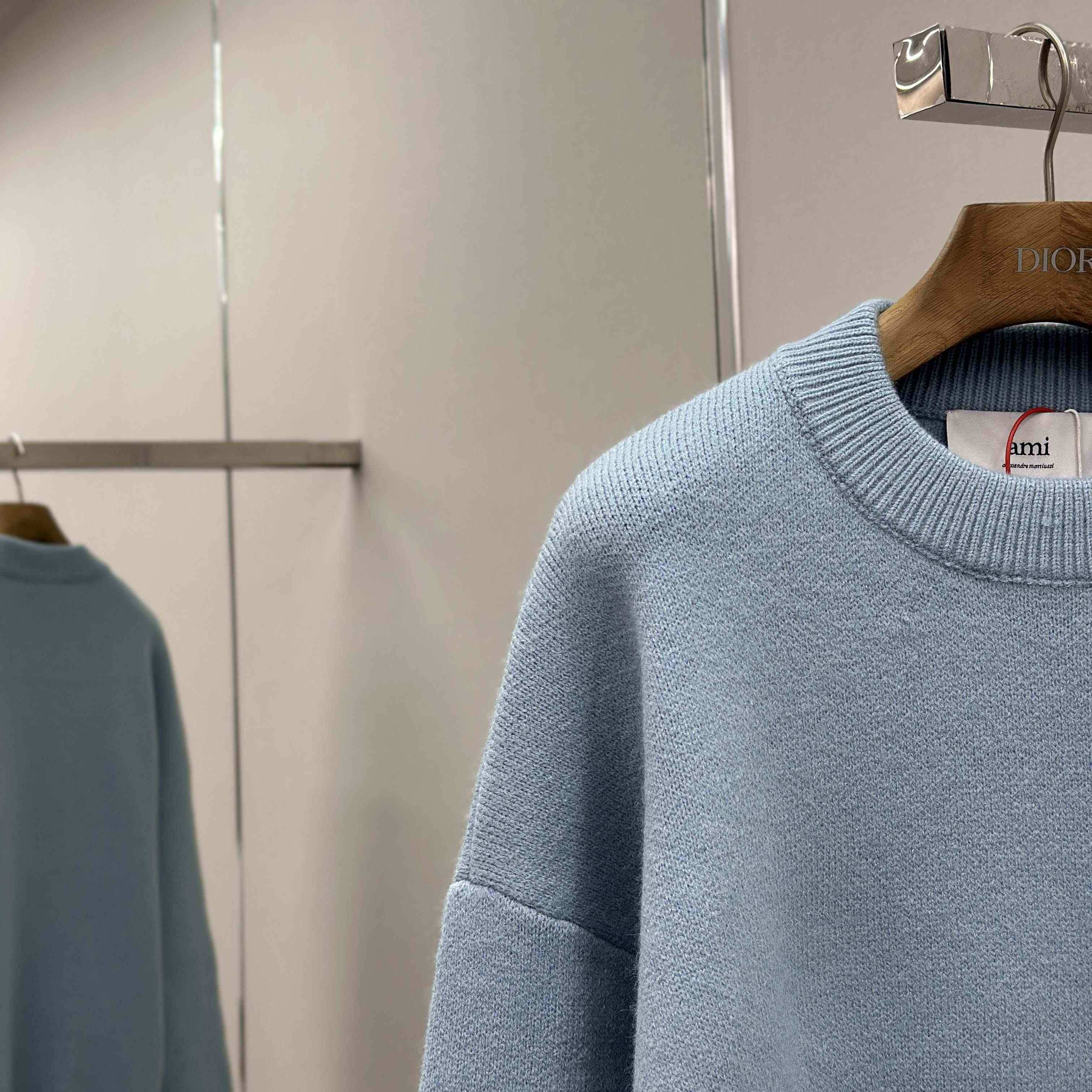 AMI Paris Blue Alpaca Ami De Coeur Crewneck Sweater  - EUR FASHION