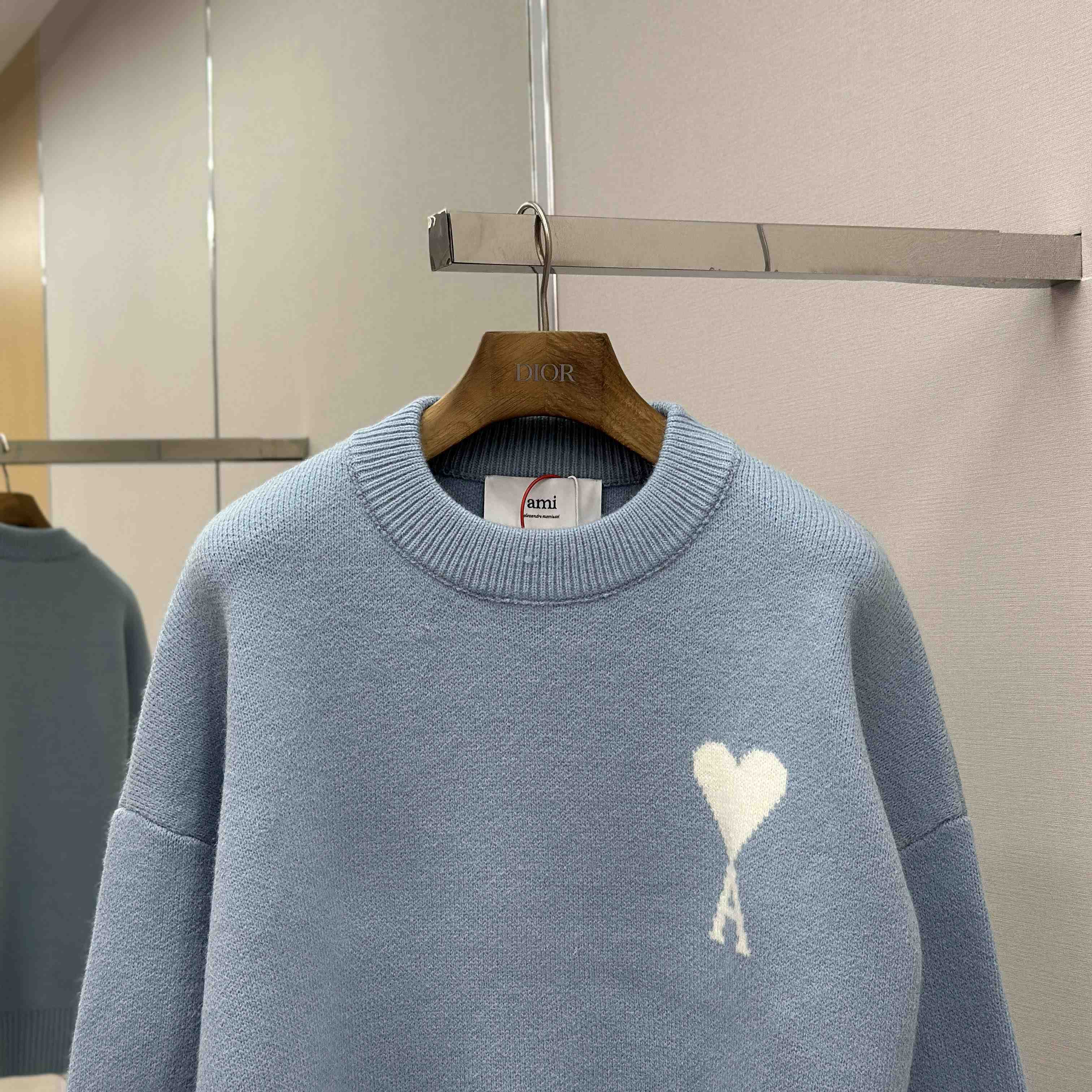 AMI Paris Blue Alpaca Ami De Coeur Crewneck Sweater  - EUR FASHION