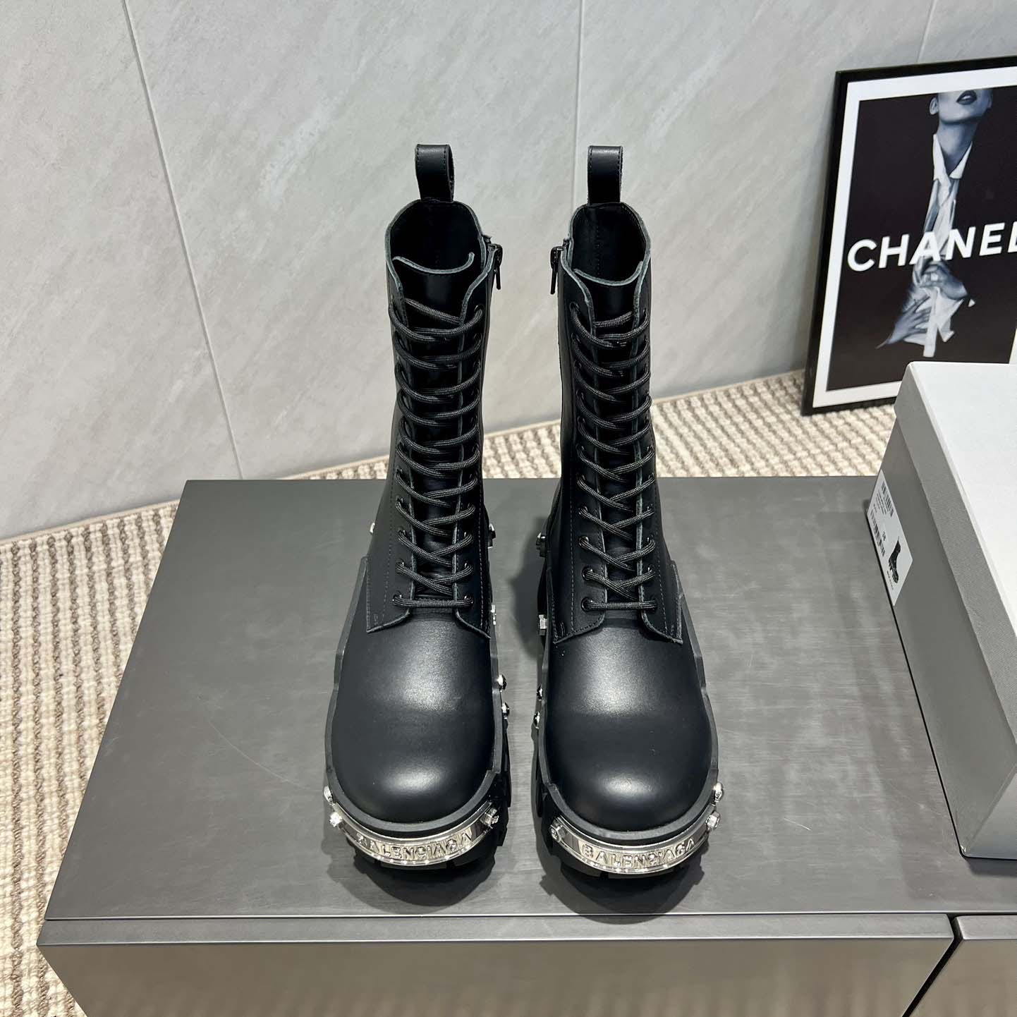 Balenciaga Bulldozer Lace-Up Boot in black matte smooth calfskin - EUR FASHION