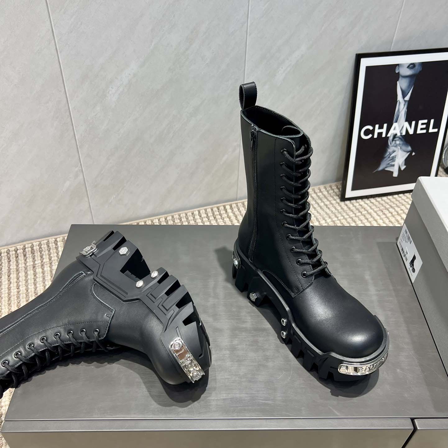 Balenciaga Bulldozer Lace-Up Boot in black matte smooth calfskin - EUR FASHION