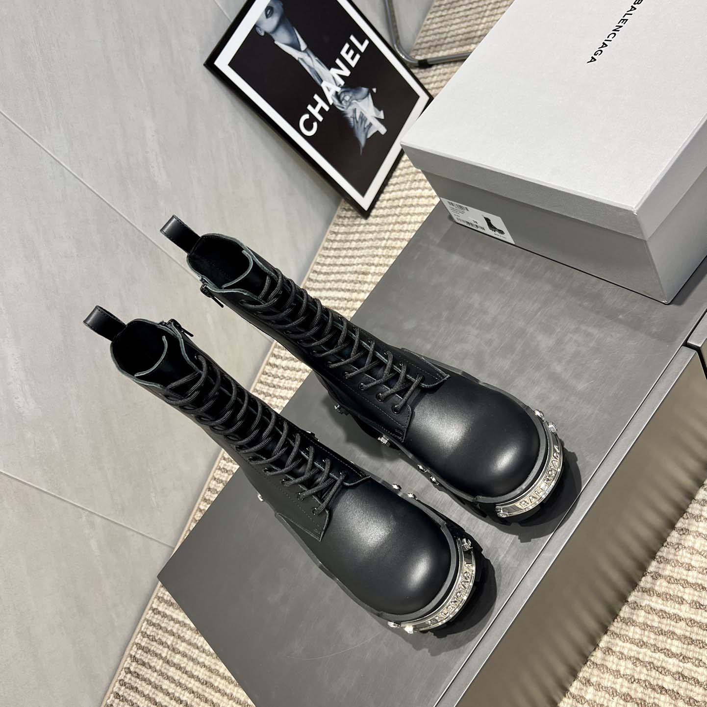 Balenciaga Bulldozer Lace-Up Boot in black matte smooth calfskin - EUR FASHION