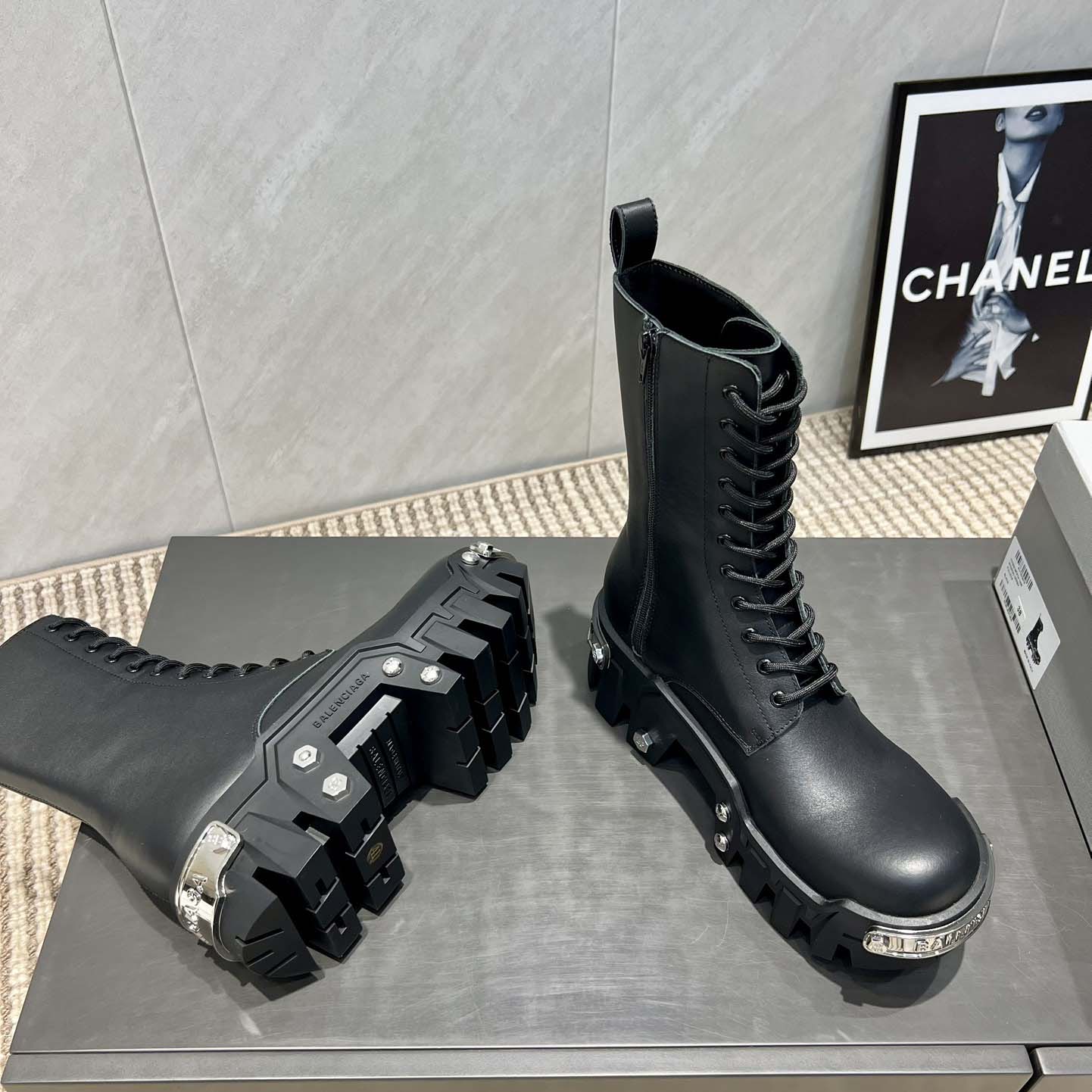 Balenciaga Bulldozer Lace-Up Boot in black matte smooth calfskin - EUR FASHION