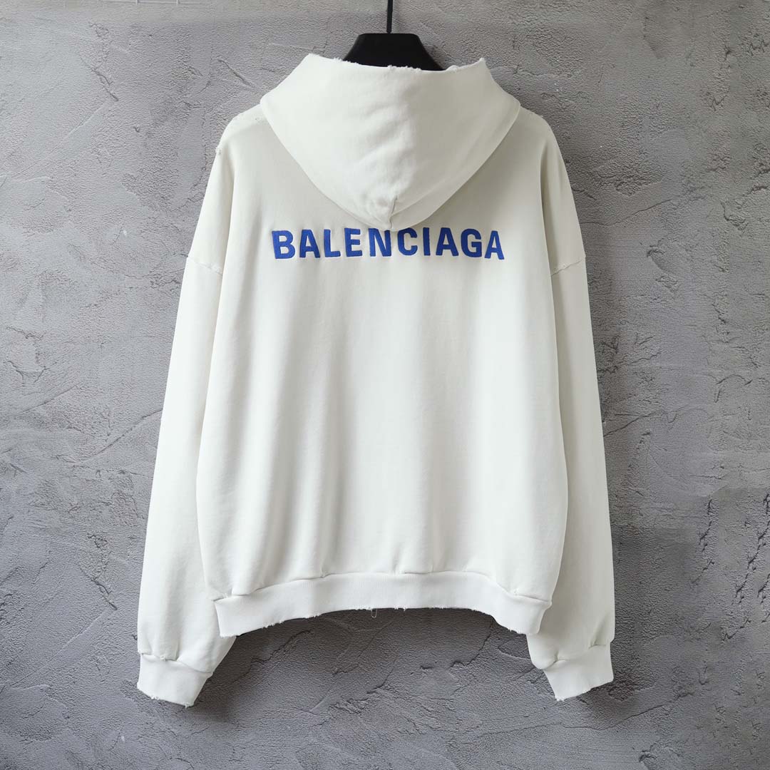 Balenciaga Back Zip-Up Hoodie Regular Fit in dirty white and blue - EUR FASHION
