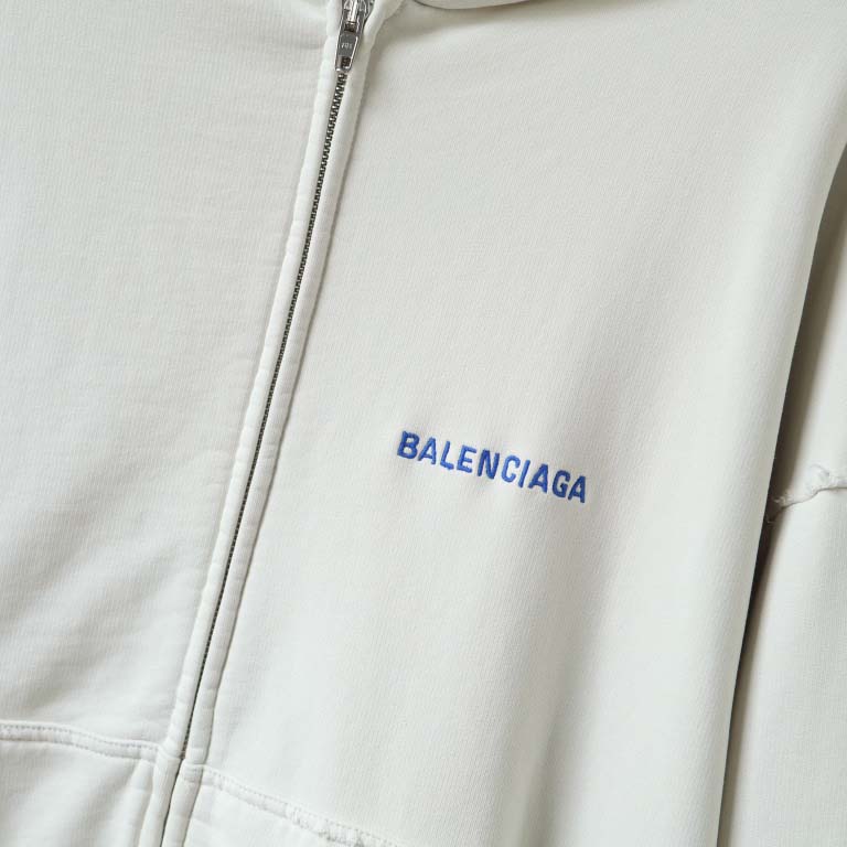 Balenciaga Back Zip-Up Hoodie Regular Fit in dirty white and blue - EUR FASHION