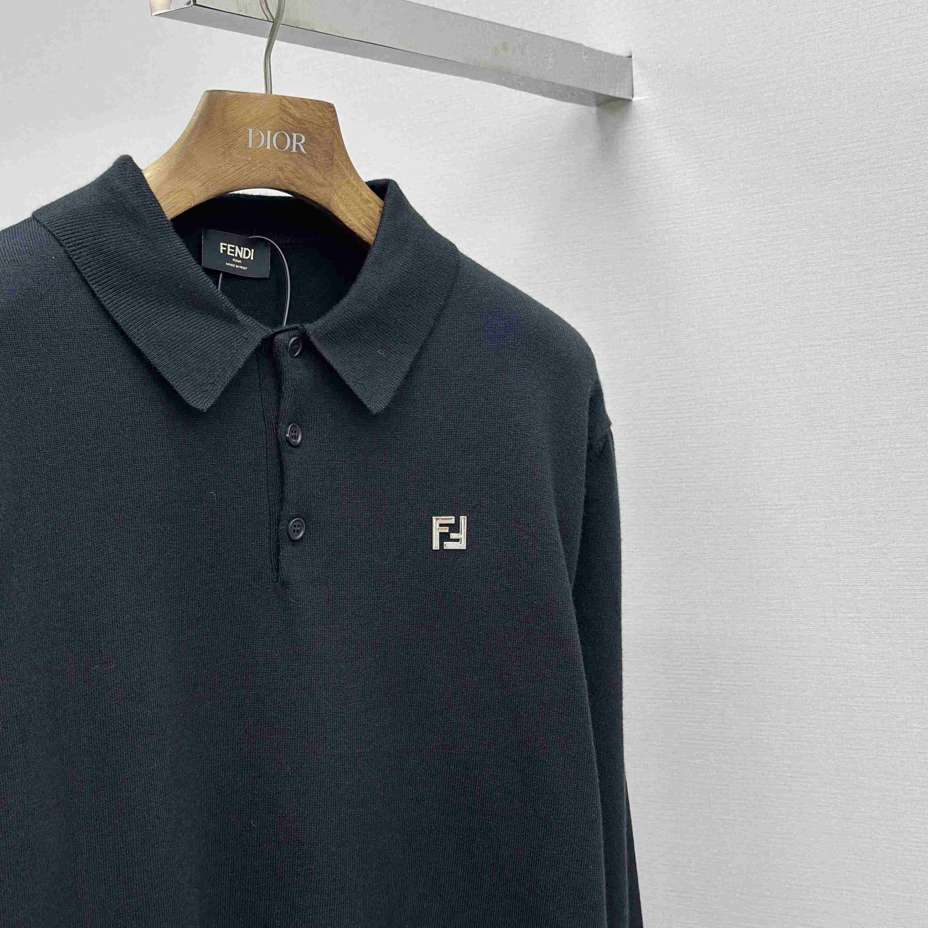 Fendi Black Wool Polo Shirt - EUR FASHION