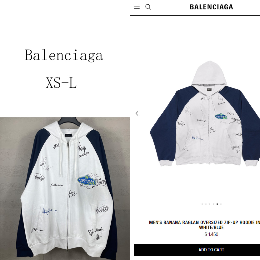 Balenciaga Banana Raglan Oversized Zip-Up Hoodie  - EUR FASHION