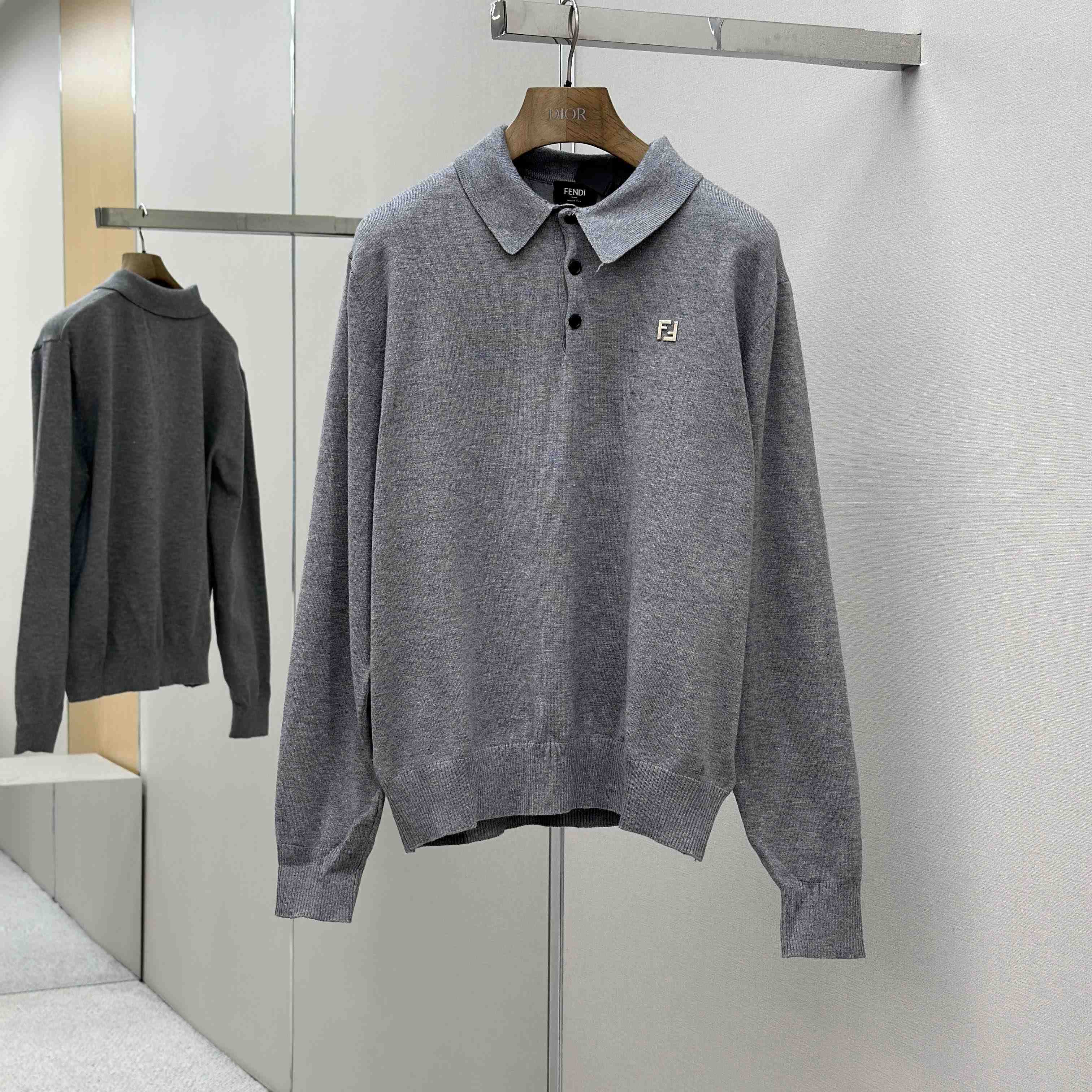Fendi Gray Wool Polo Shirt - EUR FASHION