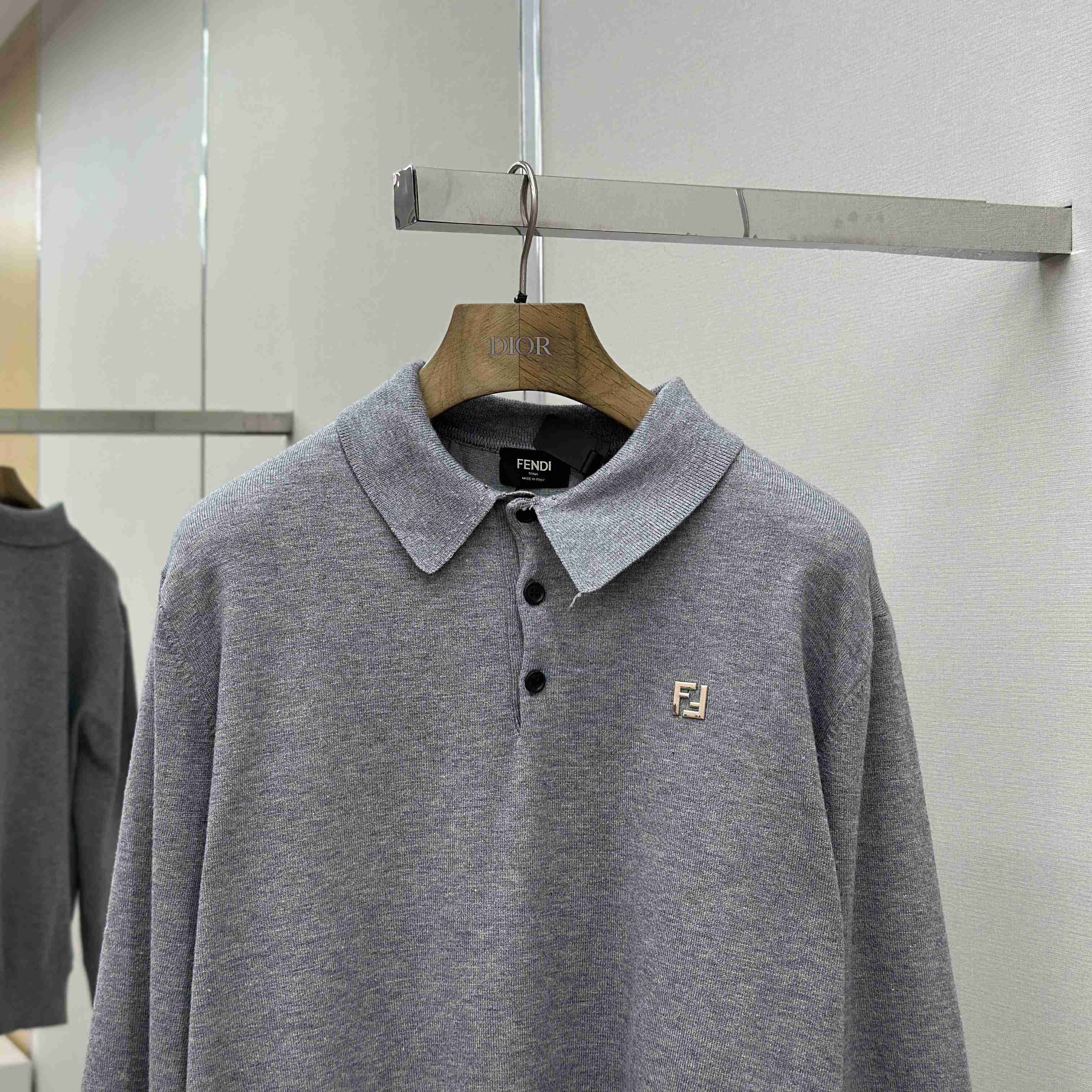 Fendi Gray Wool Polo Shirt - EUR FASHION