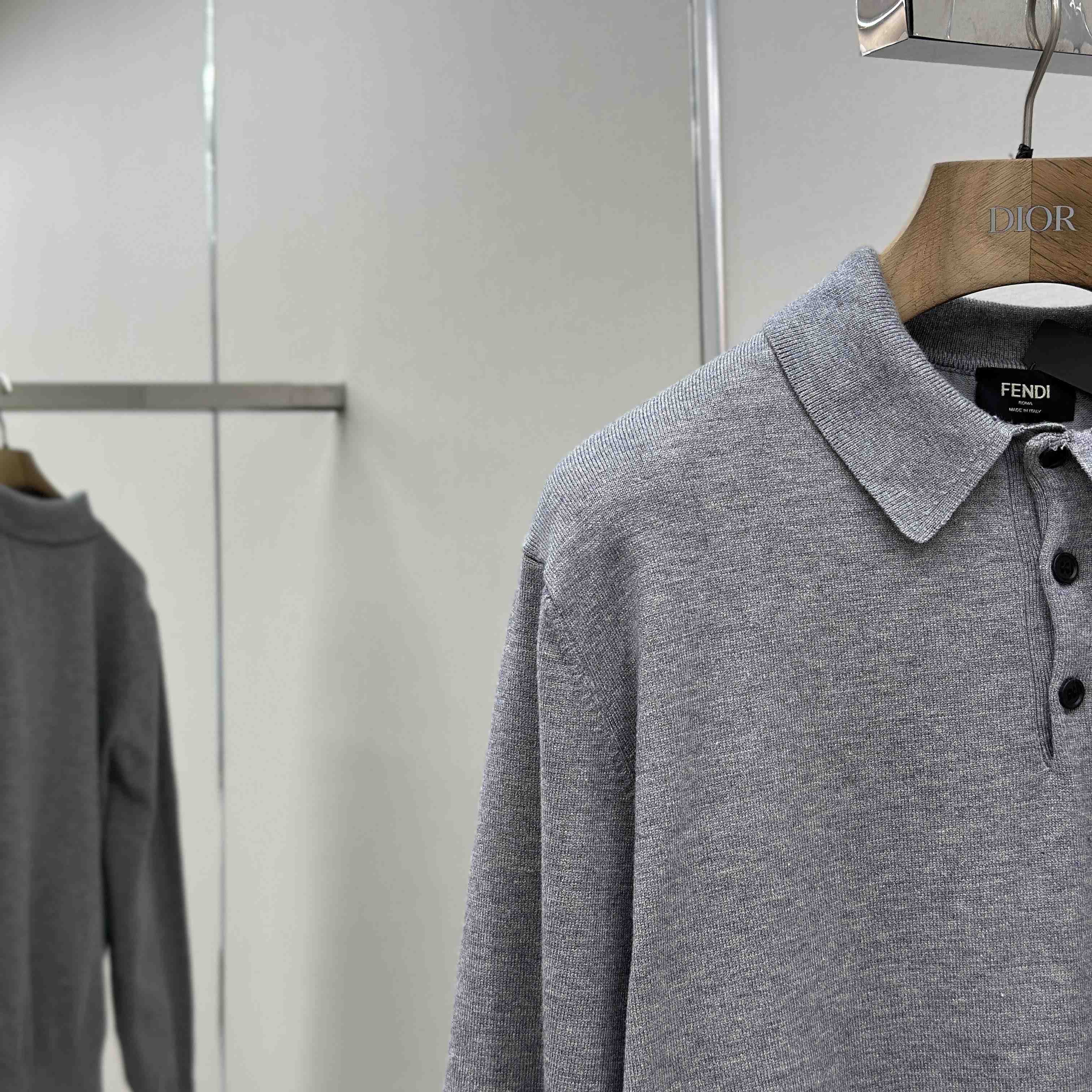 Fendi Gray Wool Polo Shirt - EUR FASHION