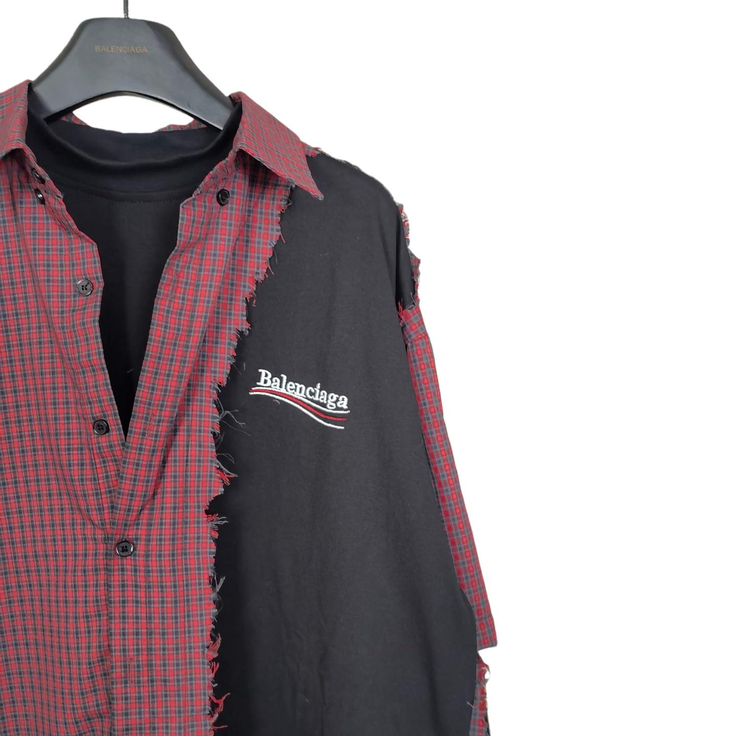 Balenciaga Men's Blue Paneled Long-Sleeve Shirt - EUR FASHION