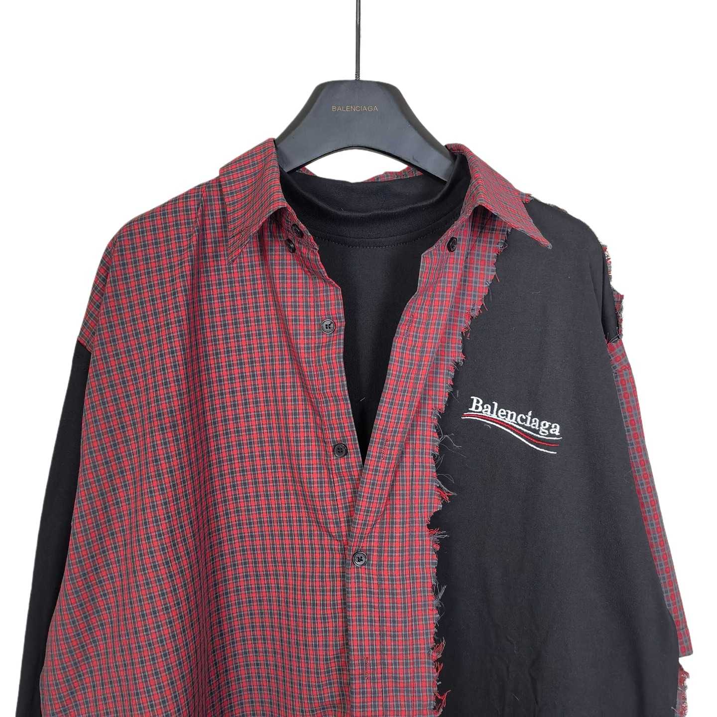 Balenciaga Men's Blue Paneled Long-Sleeve Shirt - EUR FASHION