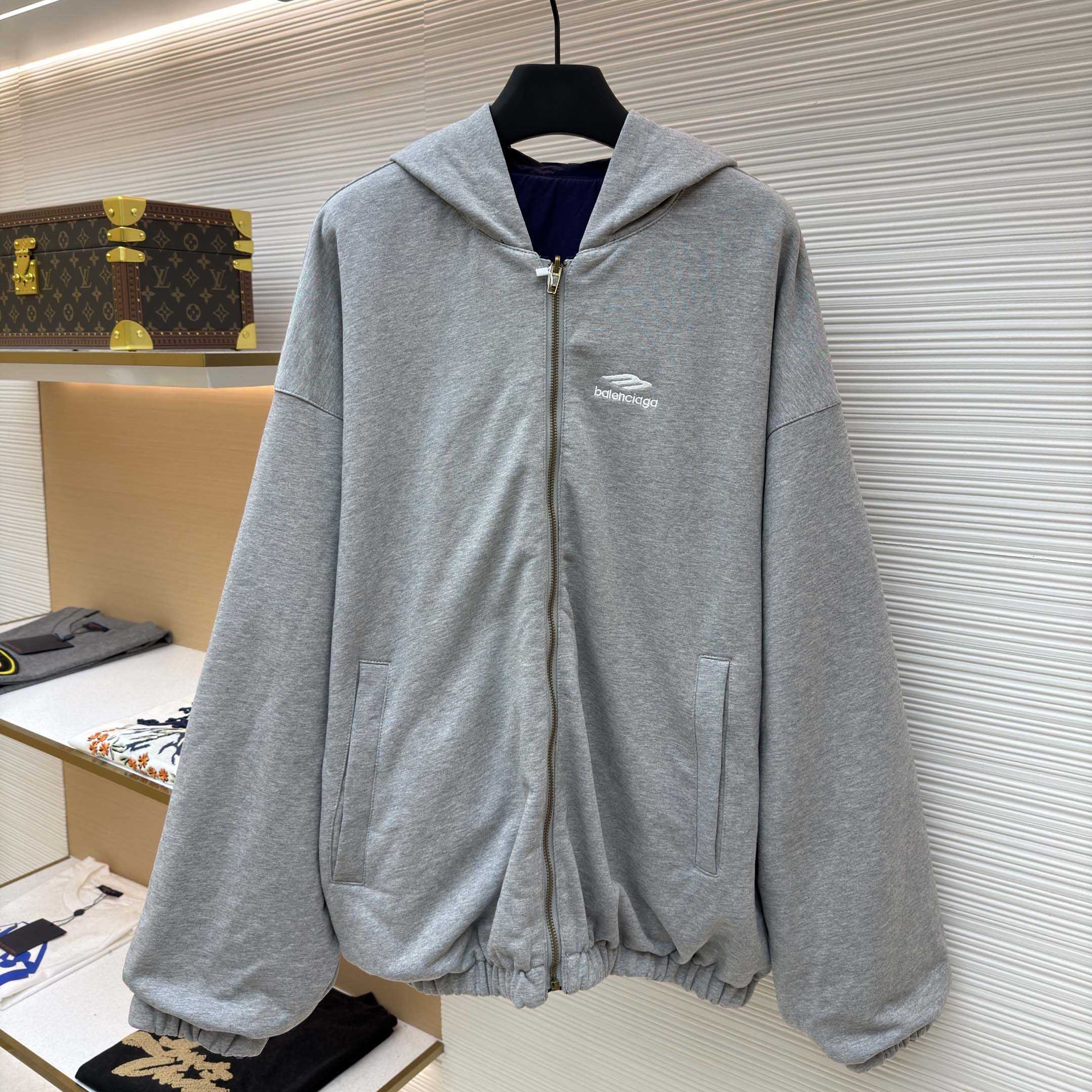 Balenciaga Navy Blue Reversible Jacket With Hood - EUR FASHION