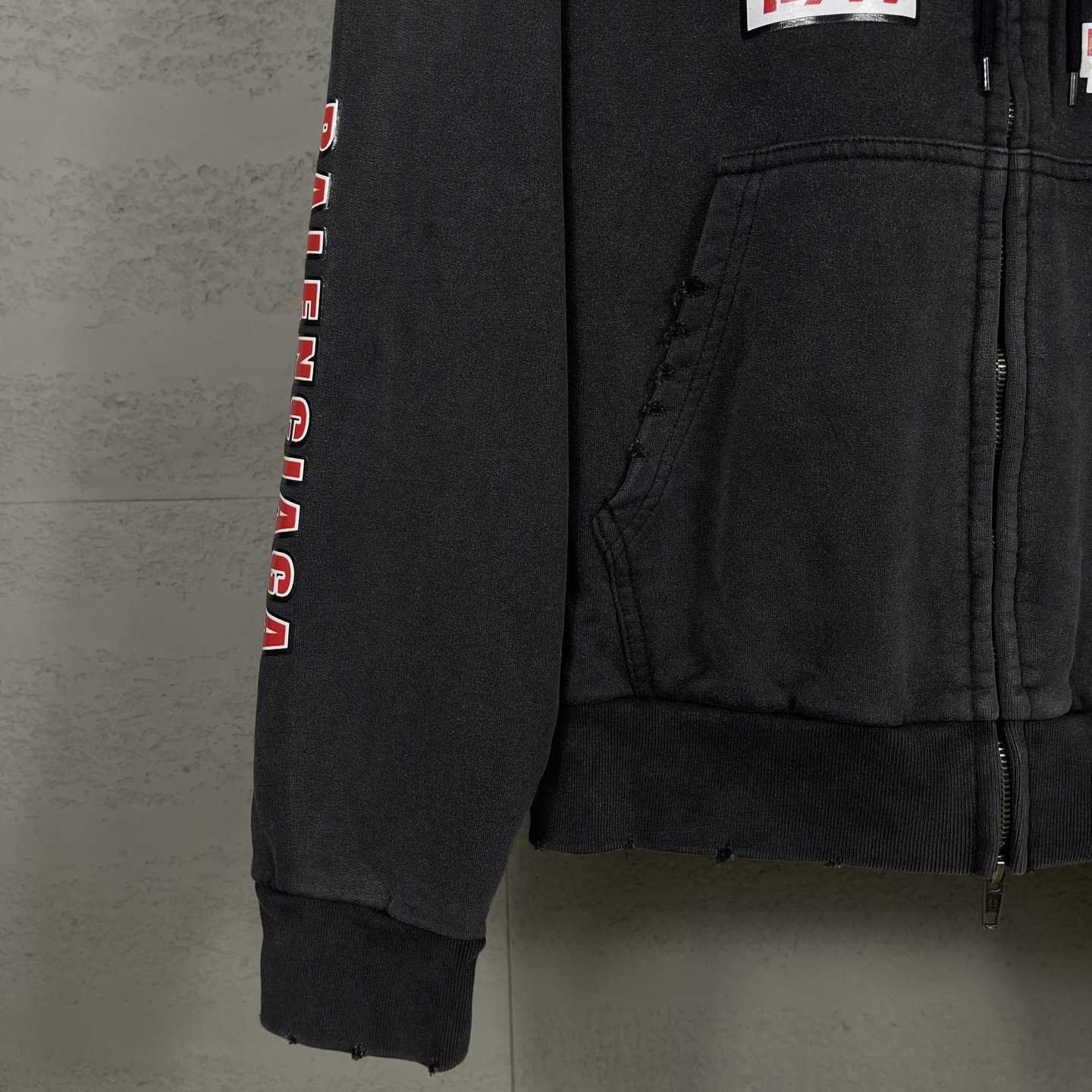 Balenciaga Sponsor Logos Large Zip-Up Hoodie In Faded Washed Black - EUR FASHION