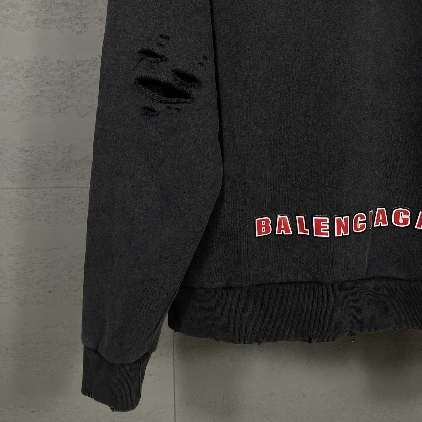 Balenciaga Sponsor Logos Large Zip-Up Hoodie In Faded Washed Black - EUR FASHION